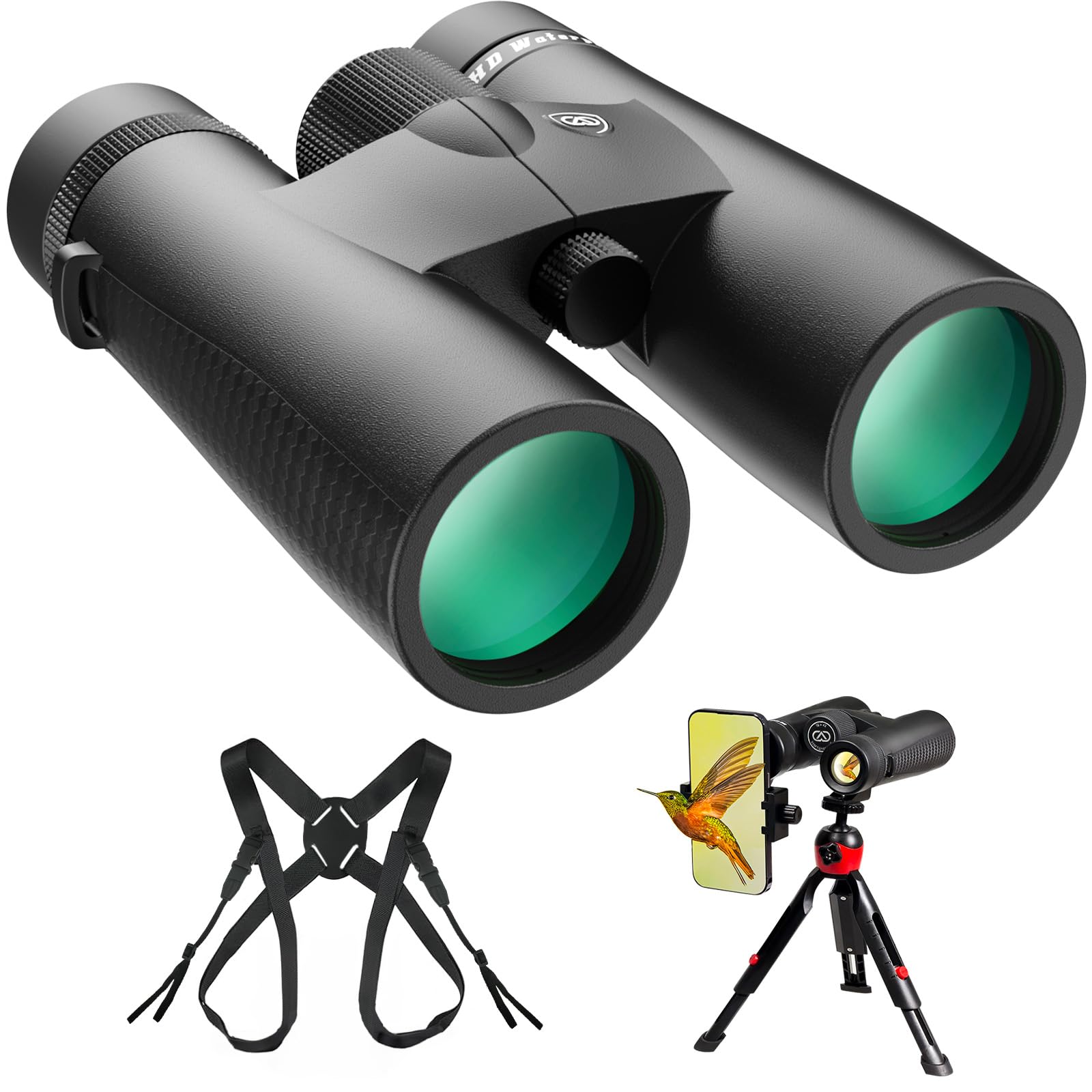 15X45 HD Binoculars for Adults High Powered with Binocular Harness Strap, Phone Adapter and Tripod, IPX7 Waterproof Binoculars f