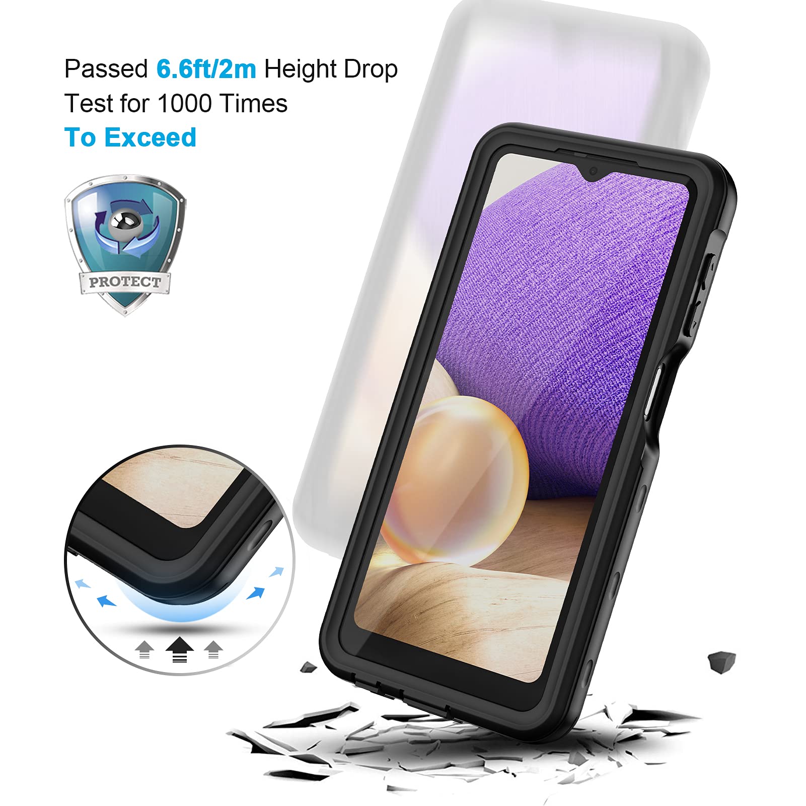 Lanhiem For Samsung Galaxy A32 5G Case, Ip68 Waterproof Dustproof With Built In Screen Protector, Heavy Duty Full Body Protectiv
