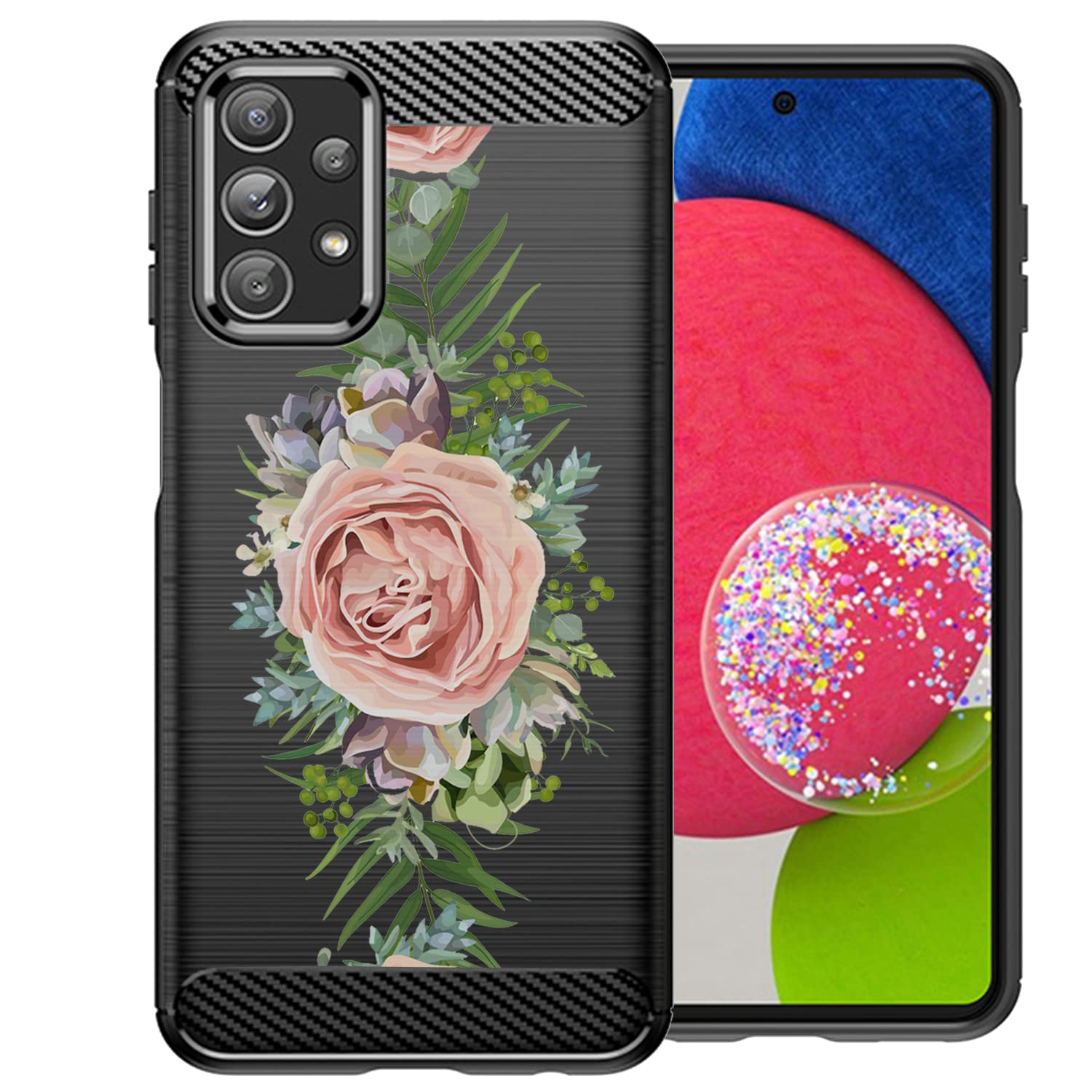 Casesondeck Case Compatible With [Samsung Galaxy A23 5G / A23 Case] Tribal Floral Matte Tpu Flexible Carbon Fiber Textured (Pink