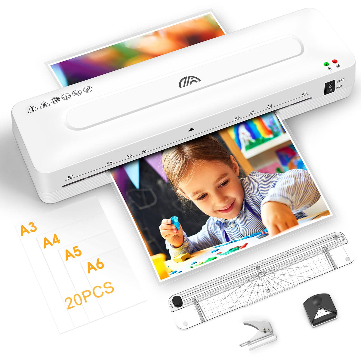 Laminator Machine,13 Inches A3 Laminator For A3/A4/A5/A6,Hot And Cold Settings,With 20Pcs Laminating Sheets Pouches,Paper Trimme