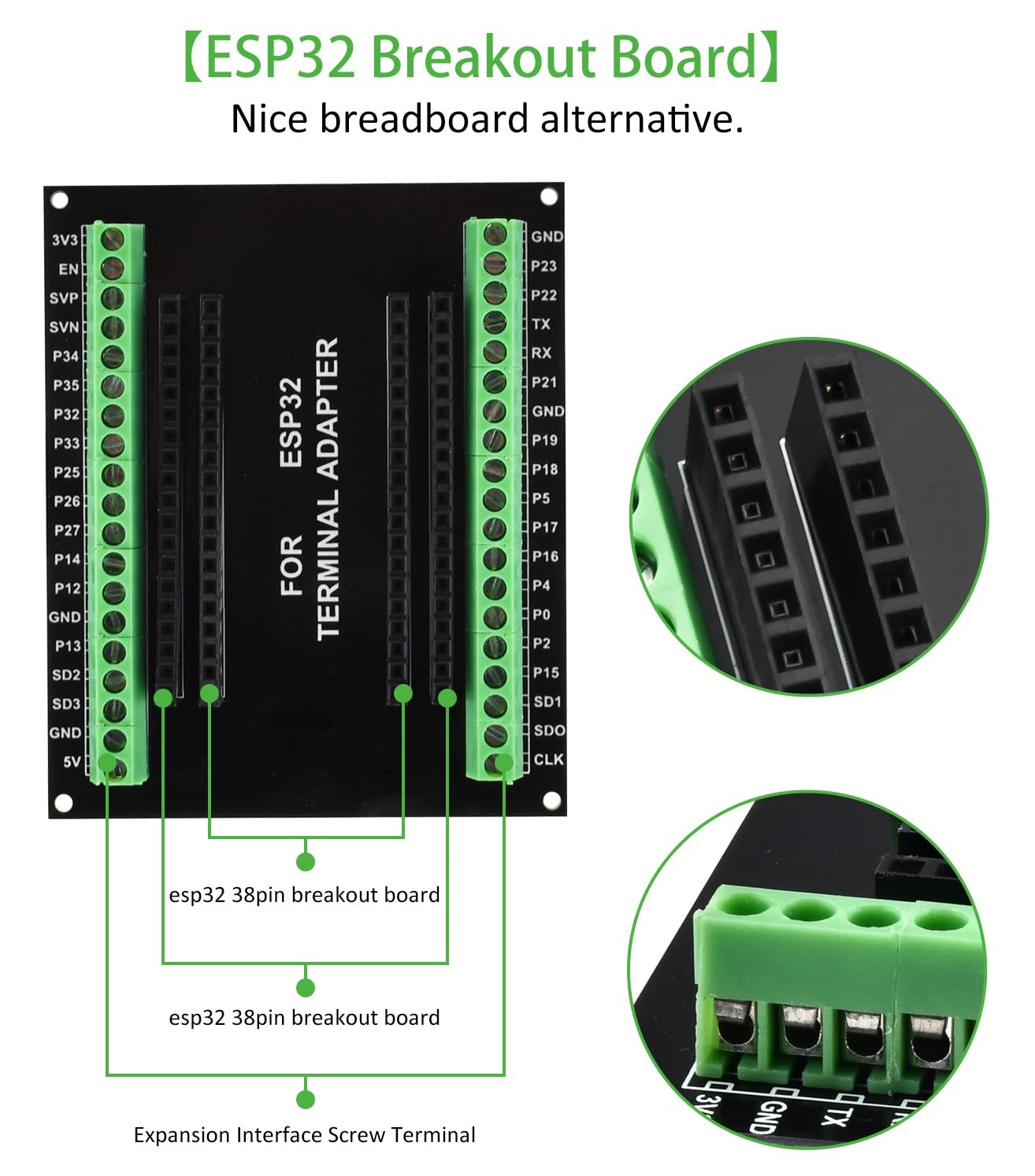 3 Pack 38Pin Esp32 Breakout Board, Aideepen Esp32 Esp32S Breakout Board Gpio 1 Into 2 For 38Pin Narrow Version Nodemcu 32S