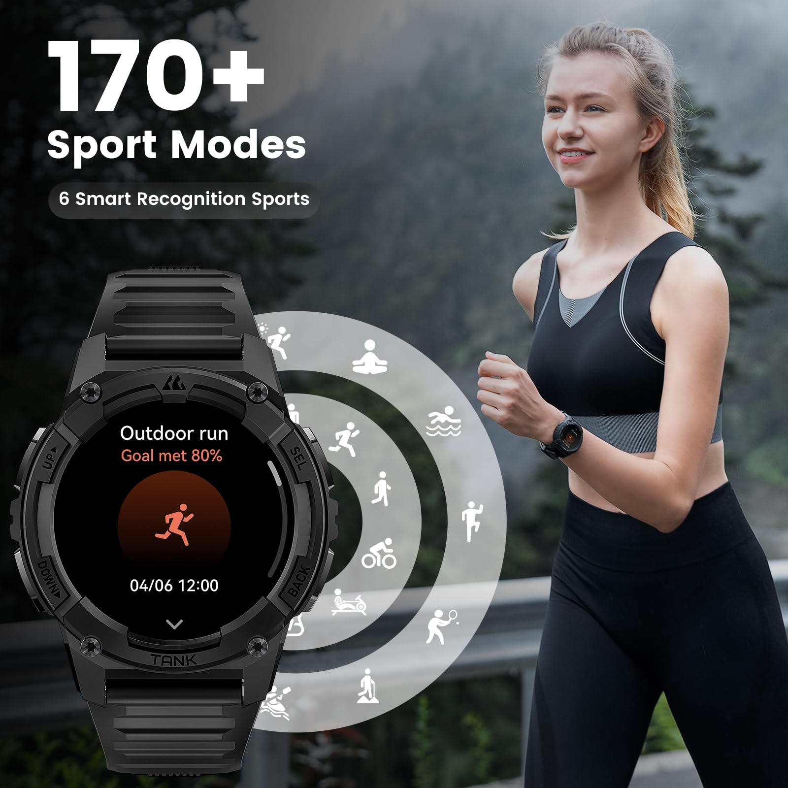 Kospet Tank S2 Smart Watch For Men Women Gps, 5Atm Waterproof, Pressure/Altitude/Compass, 1.32 '' Amoled Display Fitness Tracker