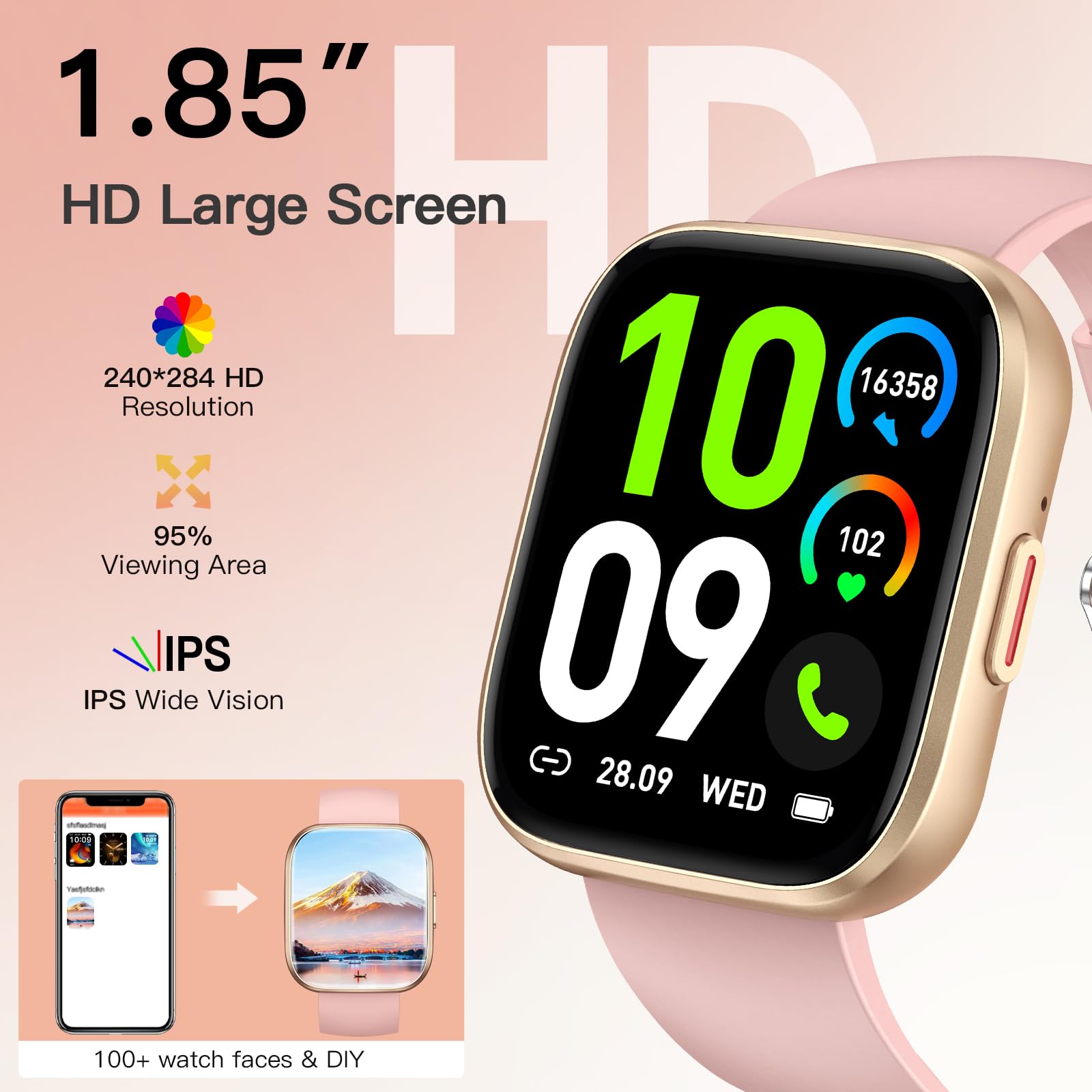 Smart Watches For Women Men Answer/Make Call, 1.85 '' Fitness Watch With 120+ Sports Modes, Heart Rate/Blood Oxygen/Activity Tra