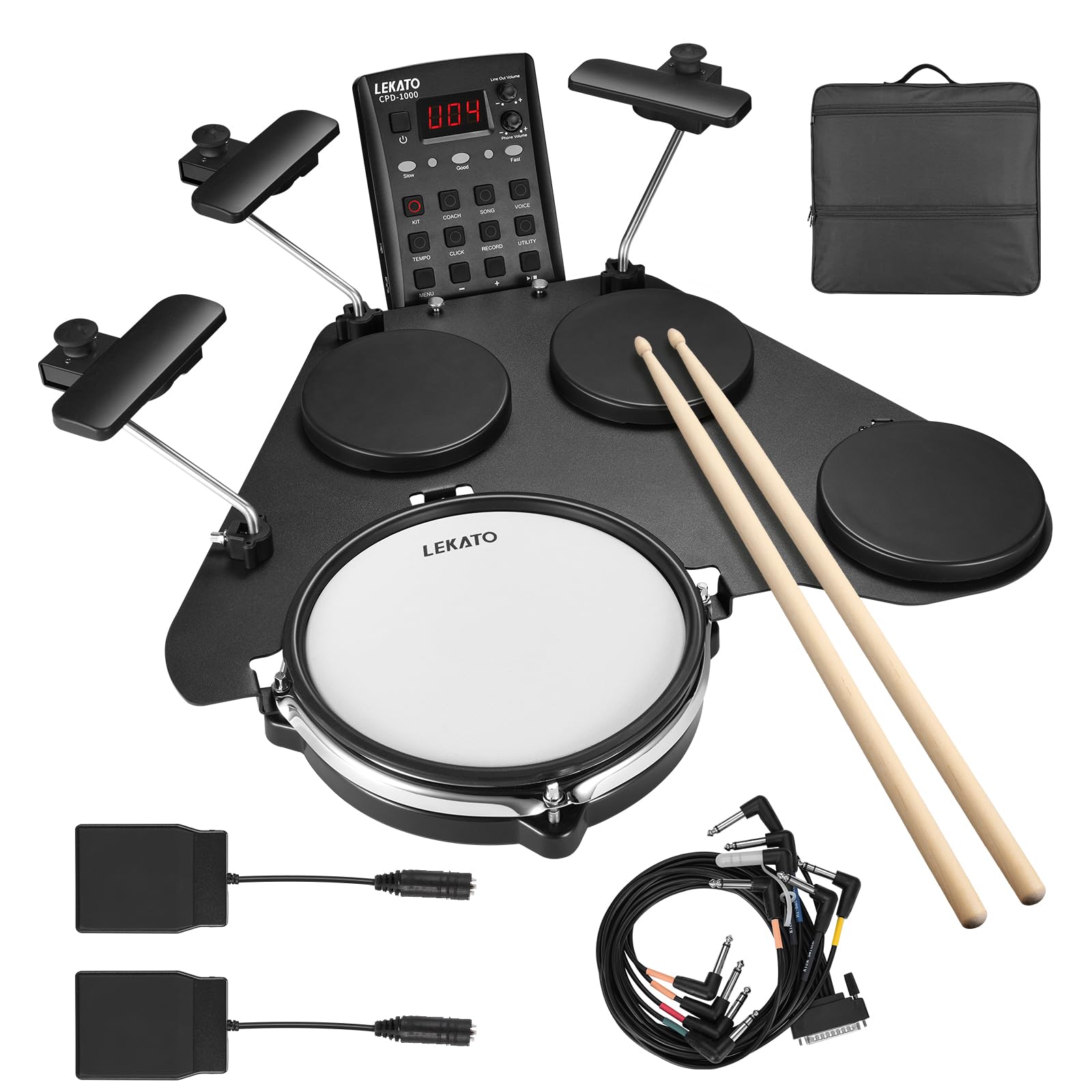 LEKATO Electronic Drum Set, Portable Electric Drum Set for Beginner with Quiet Mesh Snare Drum Pads, 220+ Sounds, USB MIDI, 2 Sw