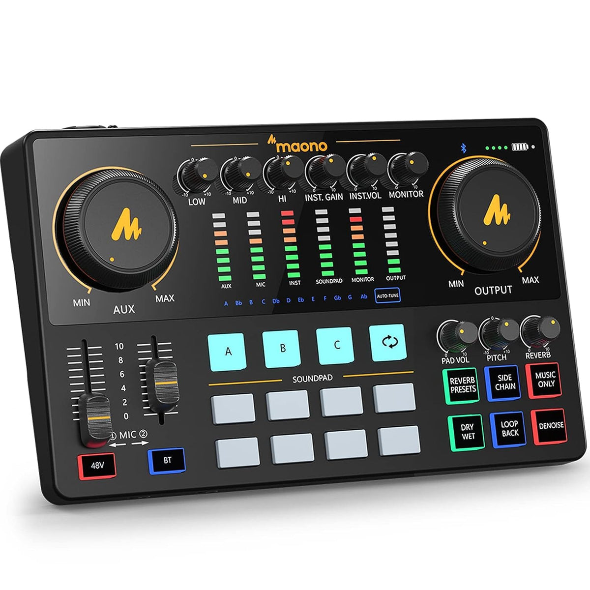 Maono Audio Interface, Maonocaster 10 Channel Podcast Mixer With Pro Preamp, 48V Phantom Power, Bluetooth, 11 Customize Sound Pa