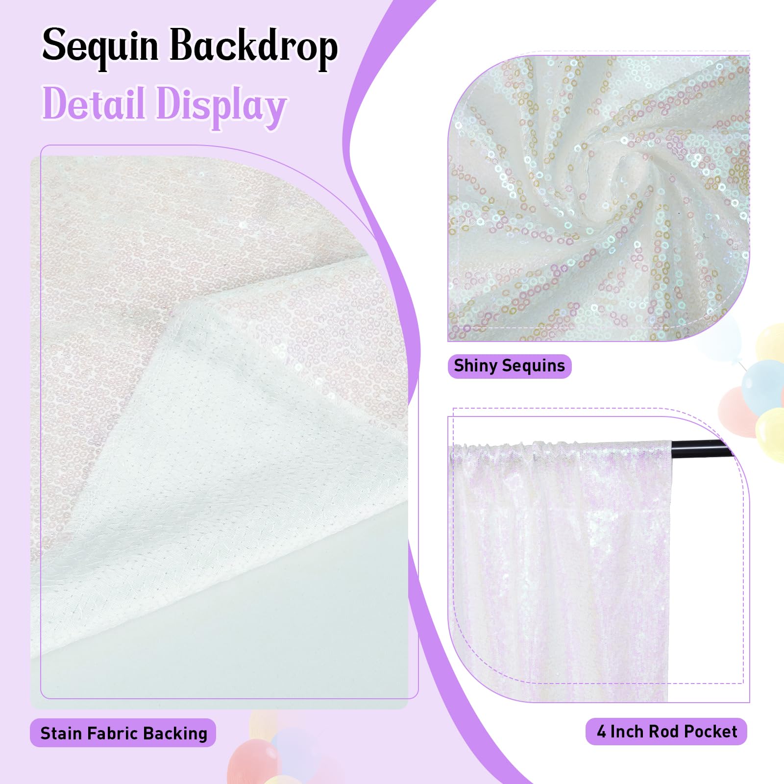 Squarepie Sequin Backdrop Curtain Not See Through Thick Glitter Background For Party 6Ft X 8Ft Iridescent