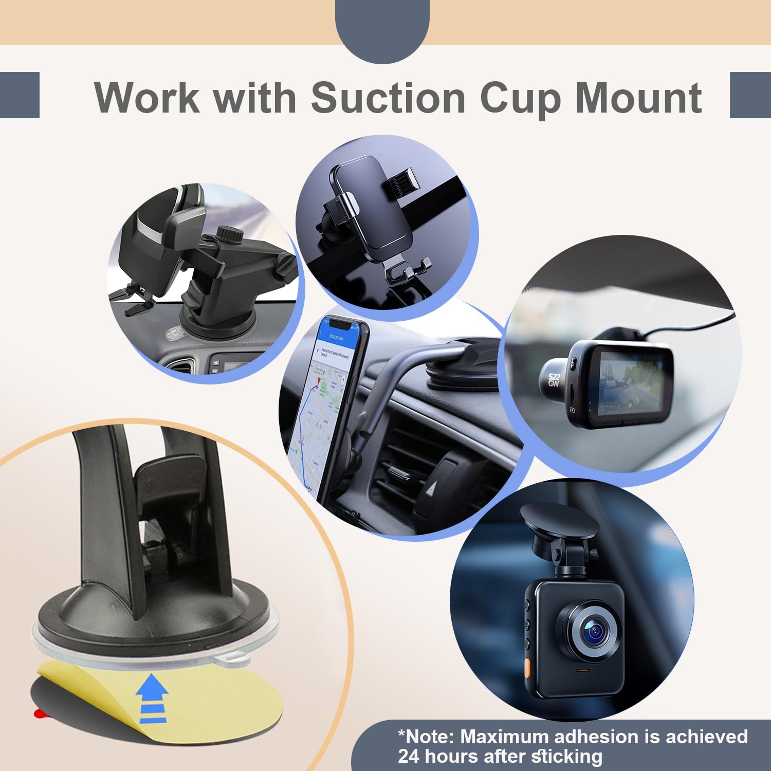 Sticky Adhesive Pad Replacement For Suction Cup Mount, 5Pcs Circle 70Mm(2.76'') Extra Strong Double-Sided Sticker Tapes For Univ