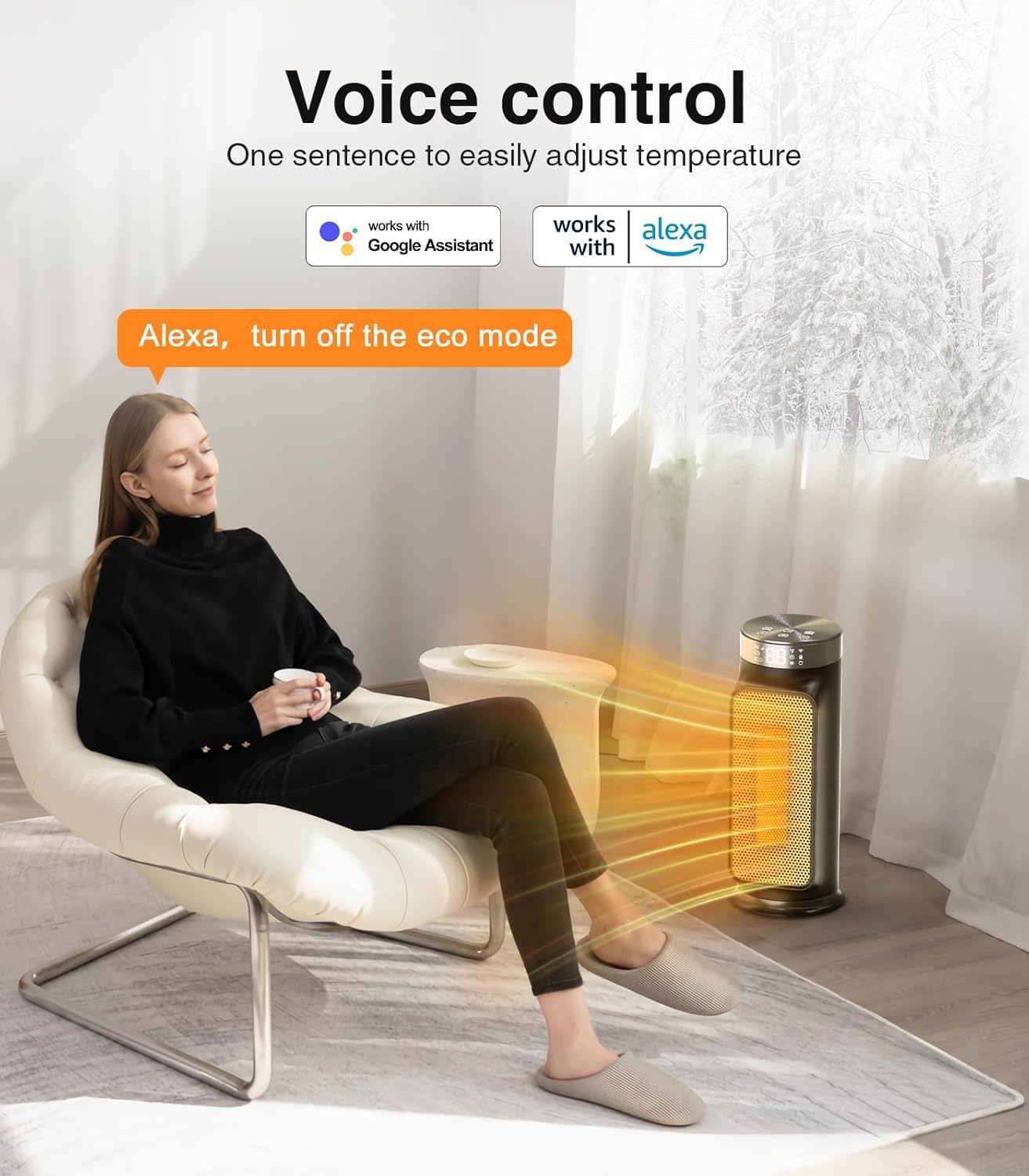 1500W Smart Electric Space Heater For Indoor Spaces   Wifi/App Control, Remote Included, 24H Timer, 5 Modes For Home, Office, Be