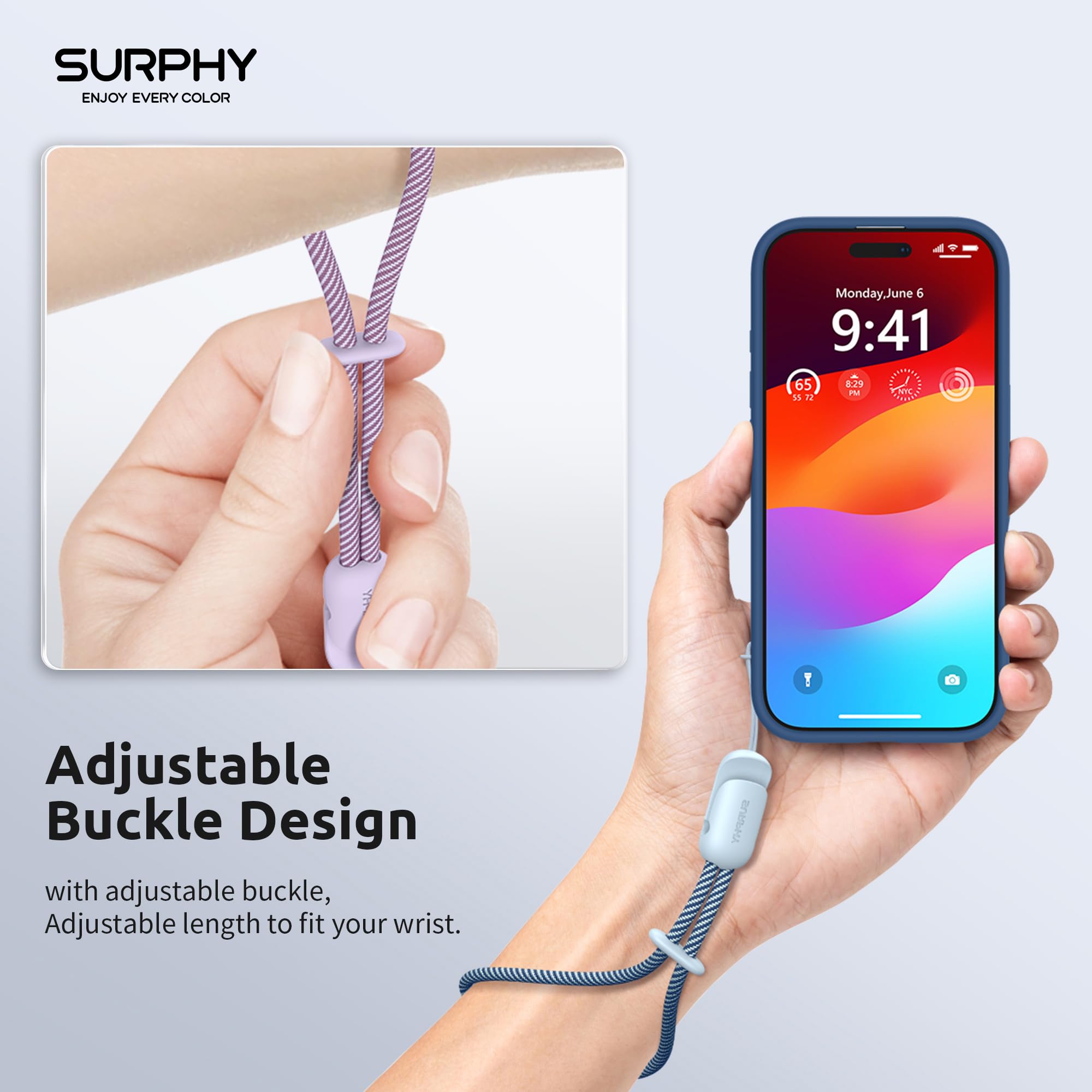 Surphy 2 Pack Lanyard, Phone Strap, Adjustable Phone Lanyard With Two Color Braided, Wrist Strap For Airpods, Camera (Lilac & Cl