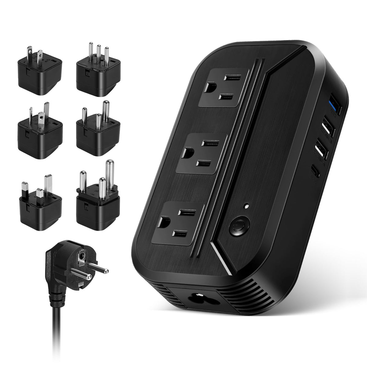 Voltage Converter 2300W International Power Converter Step Down 220V/240V To 110V/120V Travel Adapter W/ 3 Usb + 1 Type C+ 3 Ac