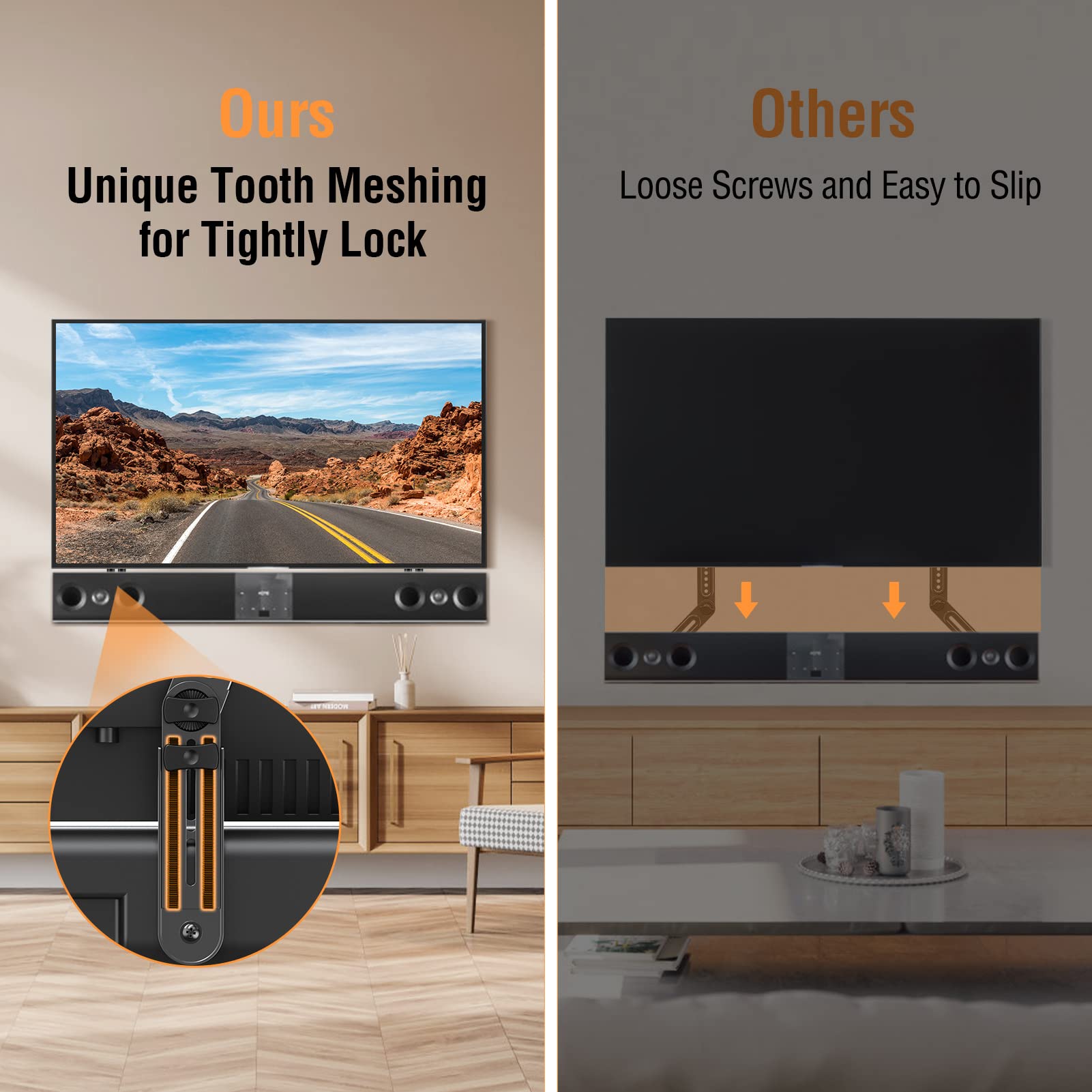 Elived Soundbar Mount, Sound Bar Tv Bracket, For Mounting Above Or Under Tv, Fits Most Sound Bars Up To 15 Lbs, Tool Free Knob A