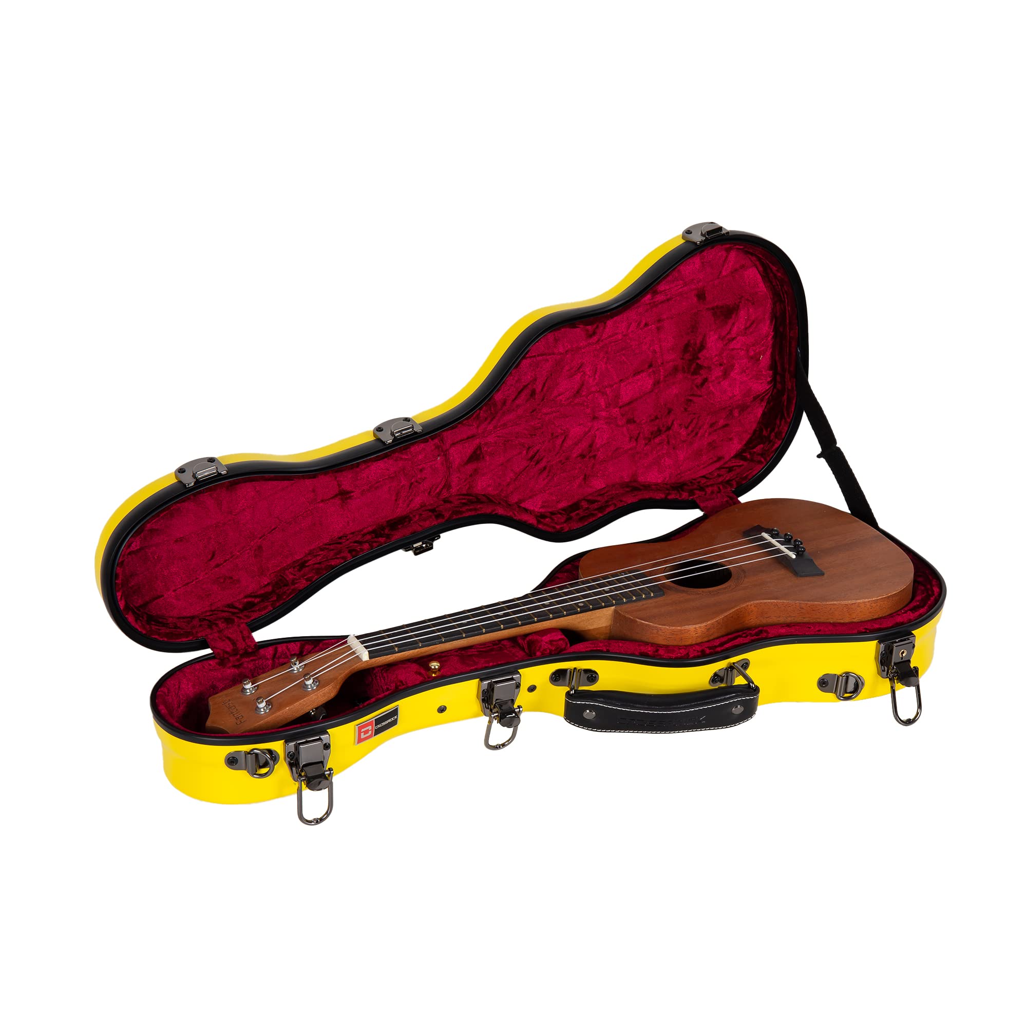 Crossrock Hardshell Fiberglass Concert Ukulele Case, Thick Padded, 4 Latches, Glossy Finish In Yellow