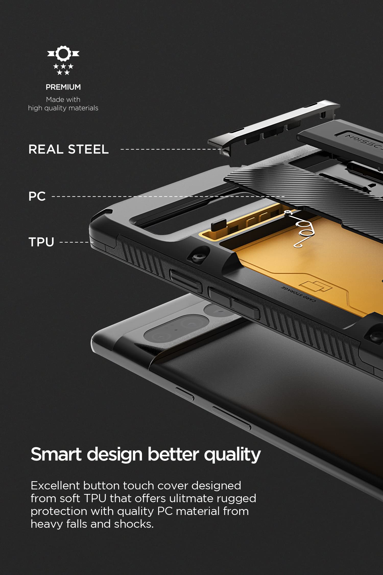 Vrs Design Damda Glide Hybrid Phone Case For Pixel 7 Pro, Functional Sturdy Case Compatible For Pixel 7 Pro Case (2022) Black