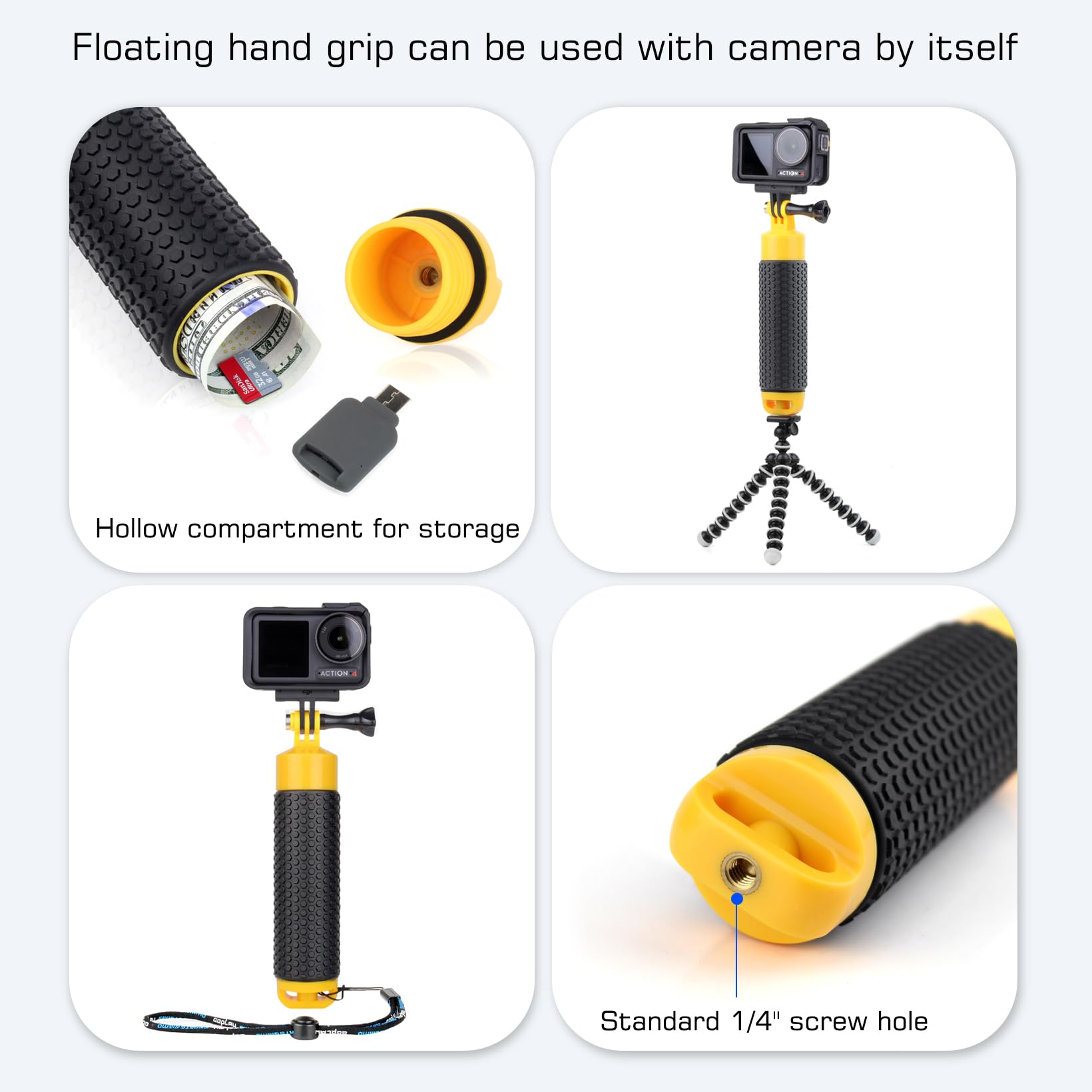 Gepuly 6''Dome Port For Dji Osmo Action 3 4 Action Camera, Built In Waterproof Housing Case And Floating Hand Grip, Extension Ar