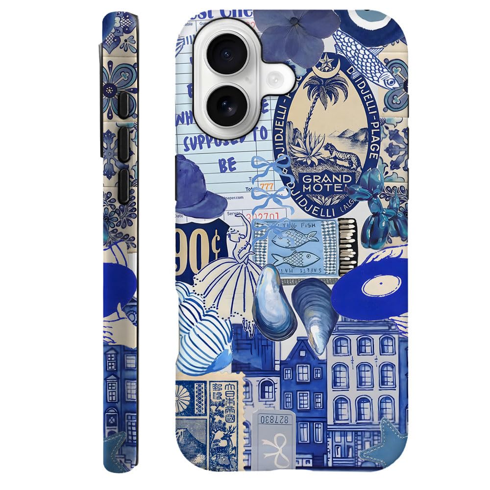 Compatible with iPhone 17,Durable & Shockproof Phone Case Cover Design - Blue Ocean Beachy Collage