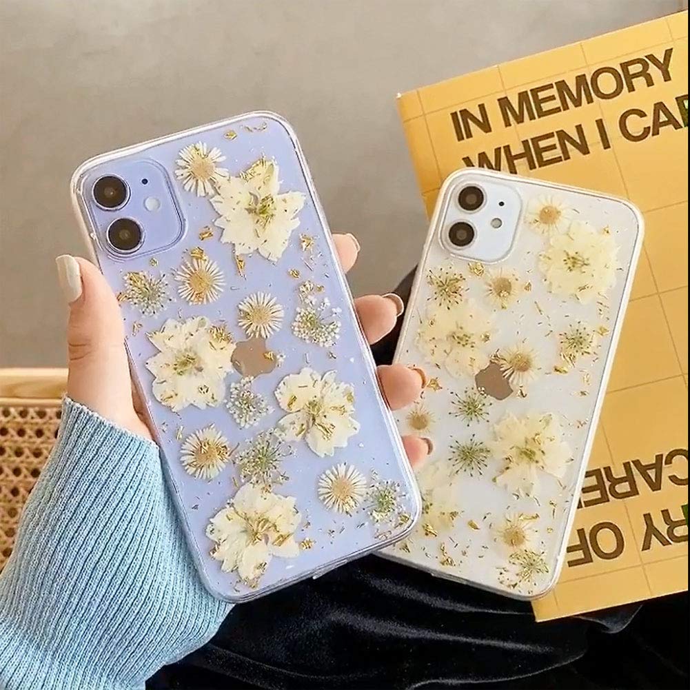 Abbery Designed For Iphone 11 Pressed Flower Case Cute Bling Glitter Sparkle Clear With Design Soft Silicone Tpu Rubber Dried Re