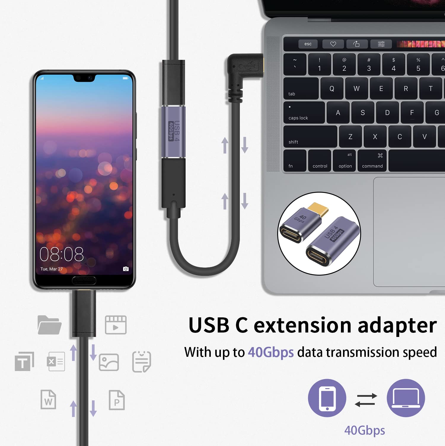 Poyiccot 5Pack Usb C Adapter 40Gbps, Usb C 90 Degree Adapter Pd, Right Angle Usb C Adapter 100W, Usb 3.1 Type C Male To Female Adapter 8K Usb C Extender Adapter For Laptop, Tablet And Phones