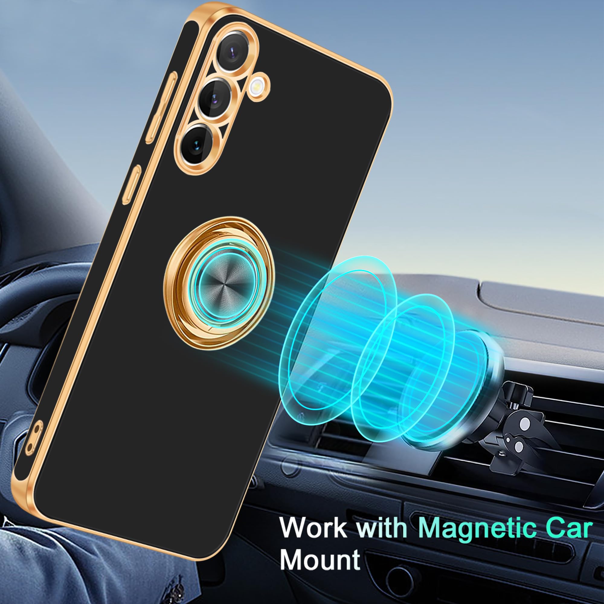Fingic For Samsung Galaxy S24 Fe Case[With 360Ring Holder Stand][Support Magnetic Car Mount]Kickstand Case For Women Girl Boy Sl