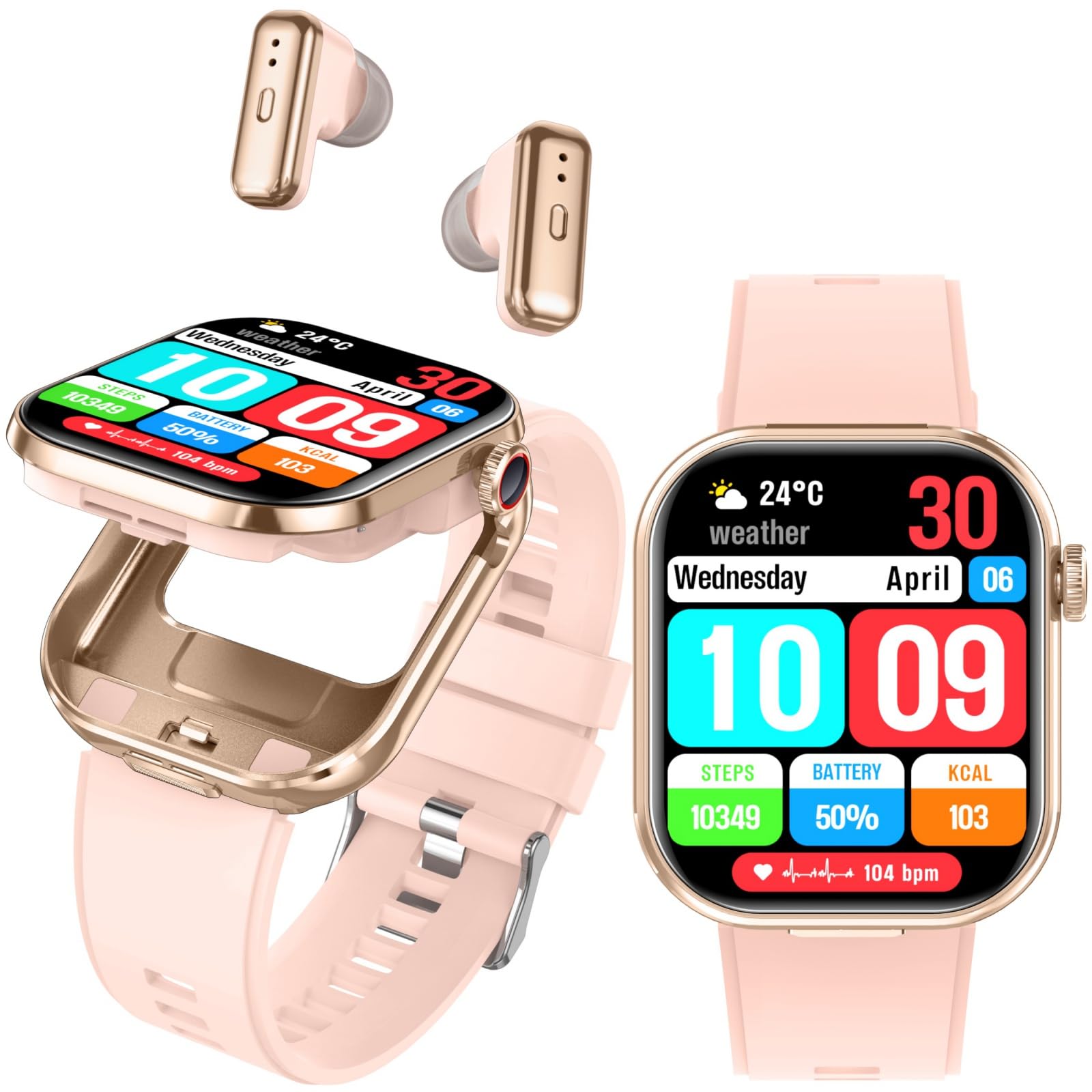 Desong Smart Watch with Earbuds,2.02 HD Screen Fitness Watch,Answer/Make Calls,2 in 1 Smartwatch with TWS Earphones,Waterproof 