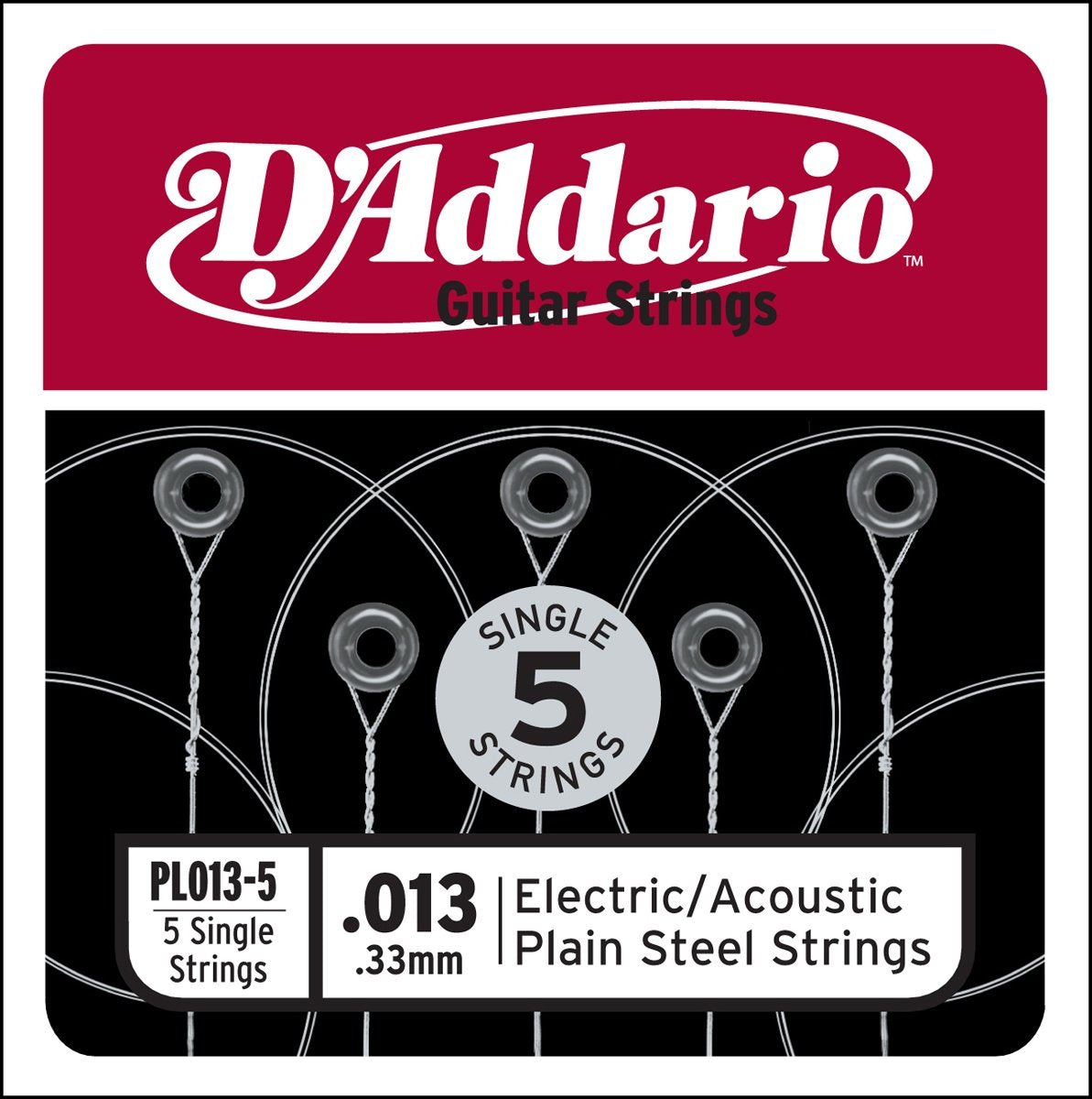 D'Addario Pl013 5 Plain Steel Guitar Single String, 013 5 Pack