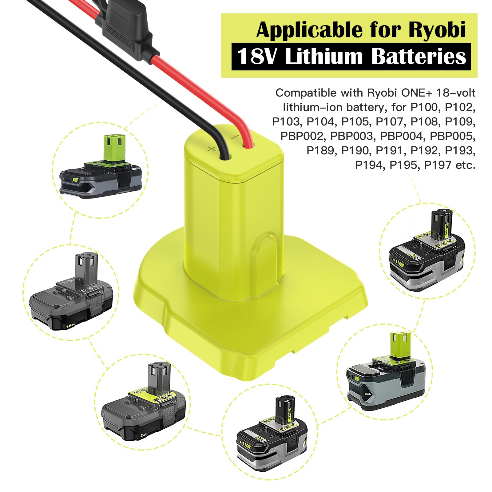 2 Packs Power Wheel Adapter For Ryobi 18V Battery Adapter Power Wheels Battery Conversion Kit With Fuses & Wire Terminals, 12Awg