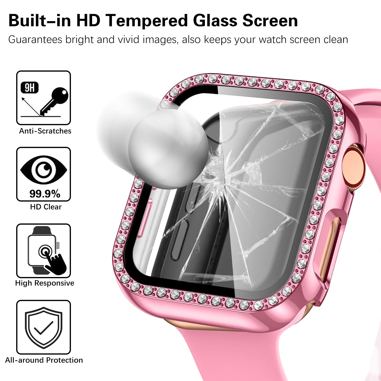 Zaroto Hard Case For Apple Watch 42Mm, Bling Diamonds With Screen Protector For Iwatch Se, Overall Protective Cover Case For Iwa