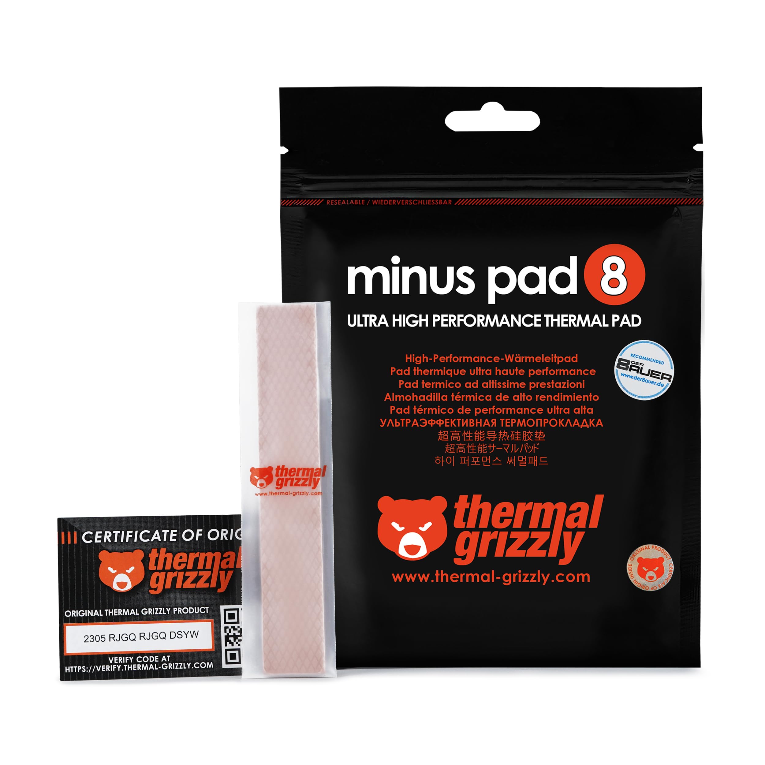 Thermal Grizzly Minus Pad 8120x20x2.0mm Thermal Interface Pad, Electrically NonConductive, High Thermal Conductivity & Compres