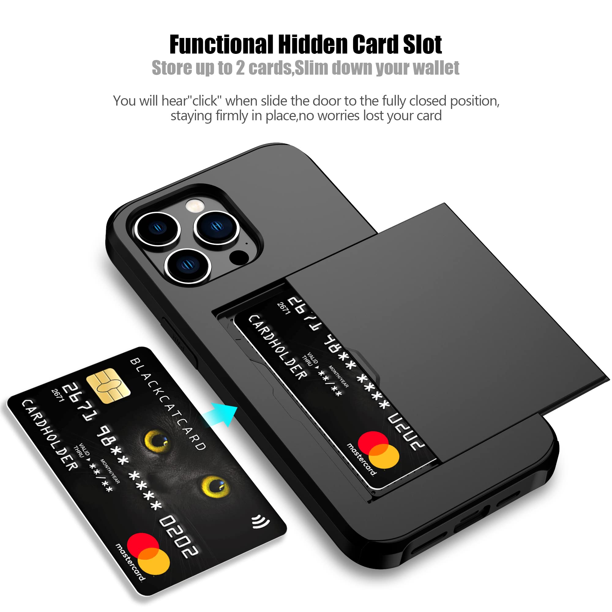 Nvollnoe Compatible With Iphone 15 Pro Max Case With Card Holder Heavy Duty Protective Dual Layer Shockproof Hidden Card Slot Sl