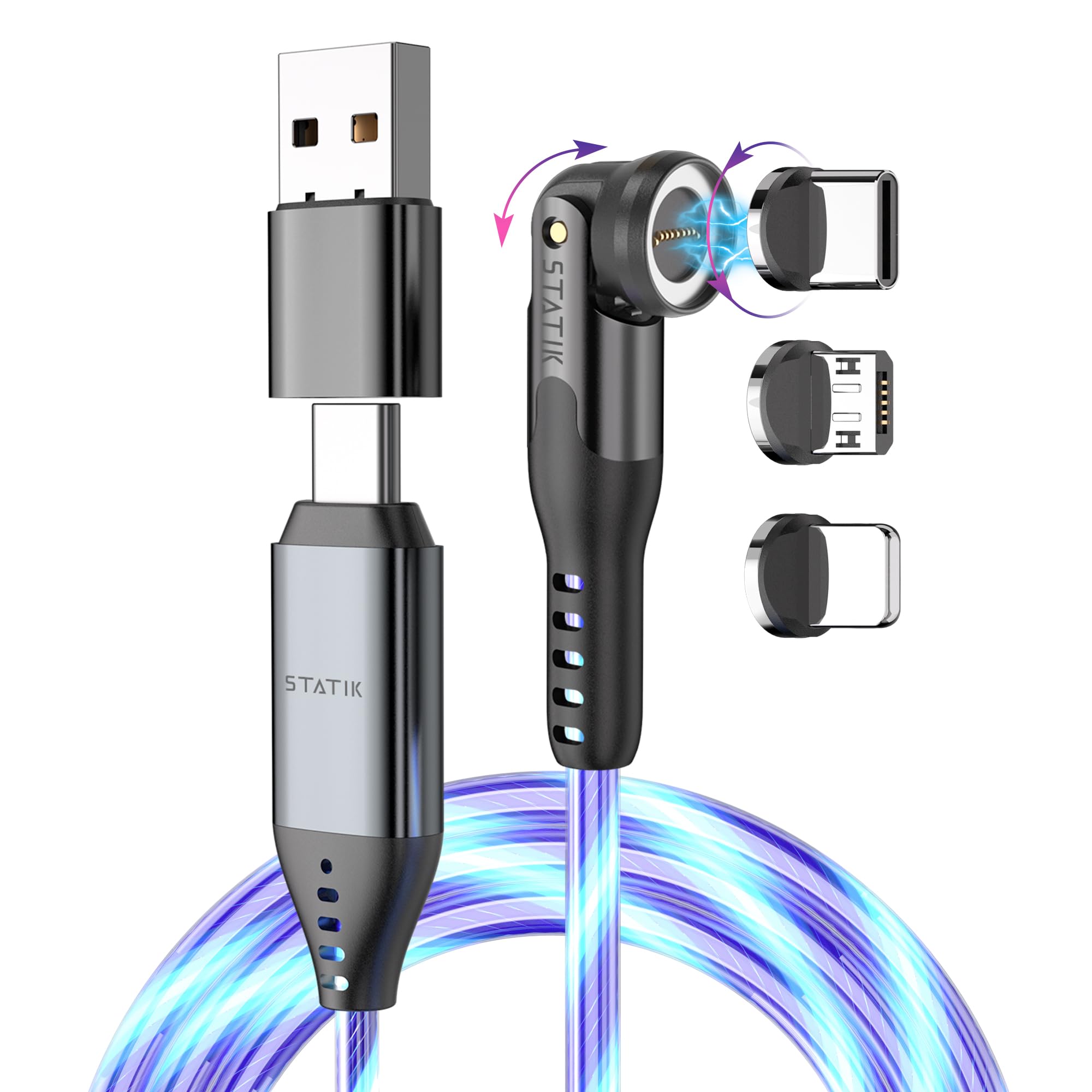 Statik Globright 360 Pro Magnetic Charging Cable 2Nd Gen, Light Up Charging Cable, Magnetic Usb C Charging Cable, Led Charging C