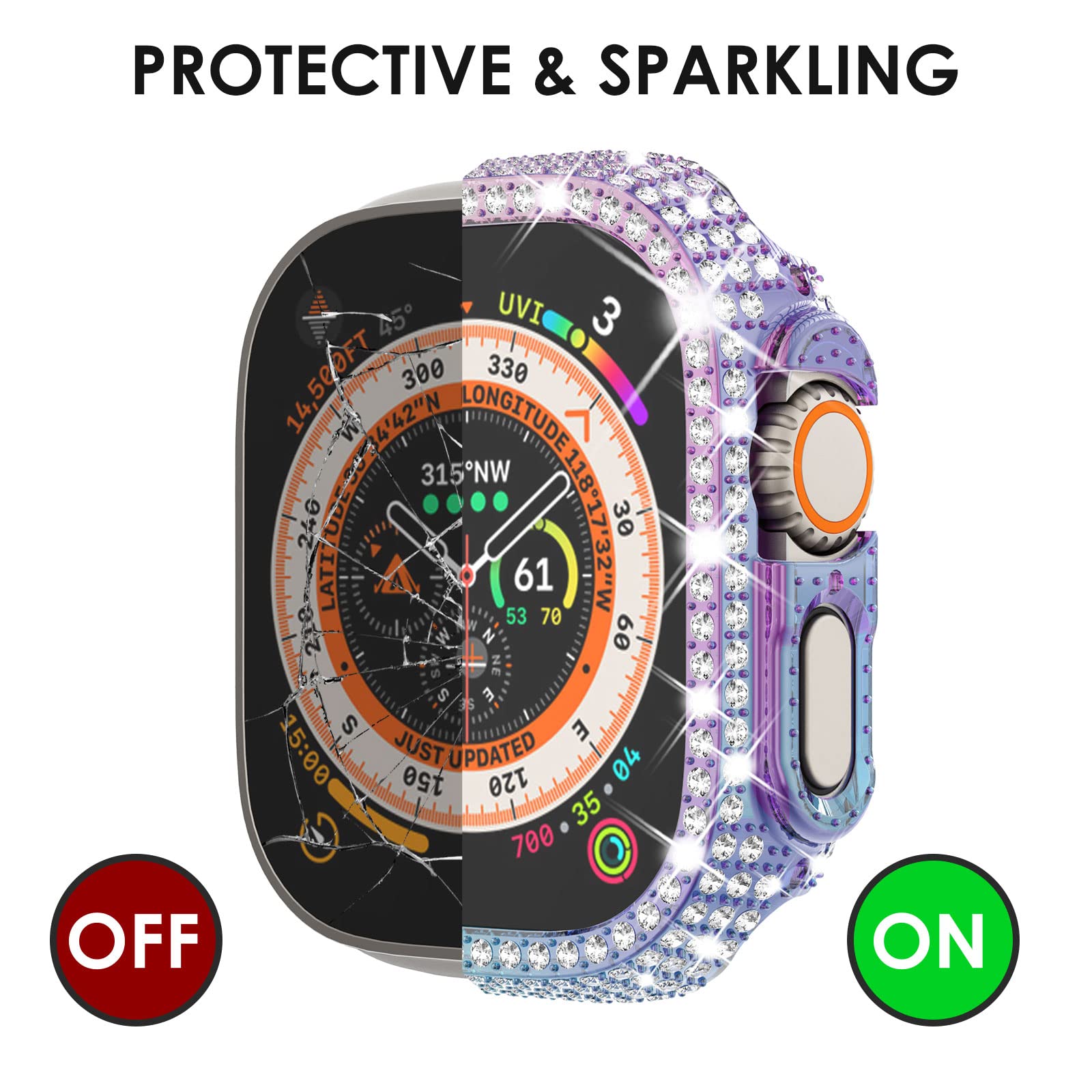 Kades For Apple Watch Ultra2 Case 49Mm [1+2 Pack] Apple Watch Ultra2 Screen Protecor 49Mm Full Diamonds Bling Case With Tempered