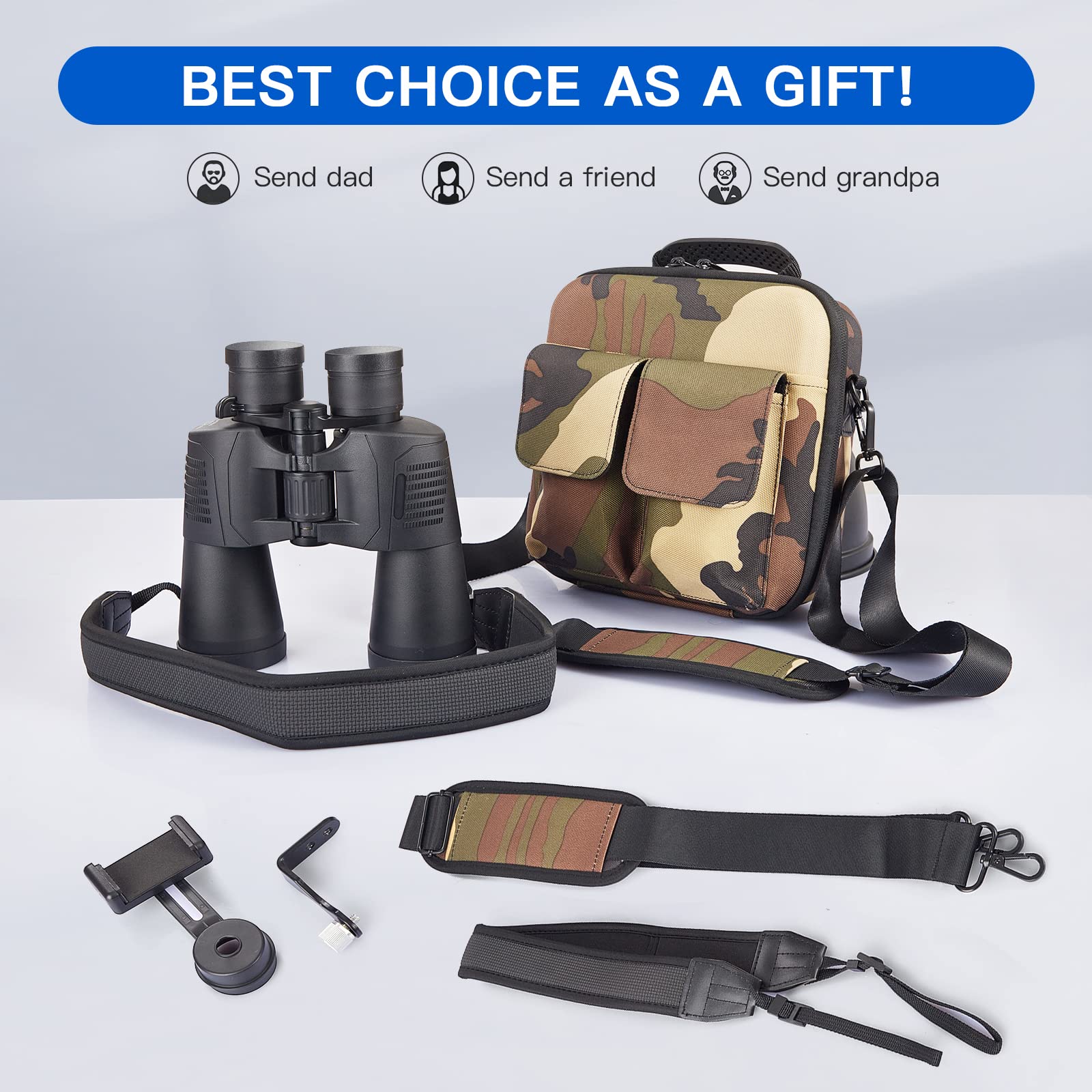 Zoom Binoculars For Adults,10 24X50 Binoculars With Smartphone Adapter, Compact Waterproof Binoculars For Bird Watching Hunting