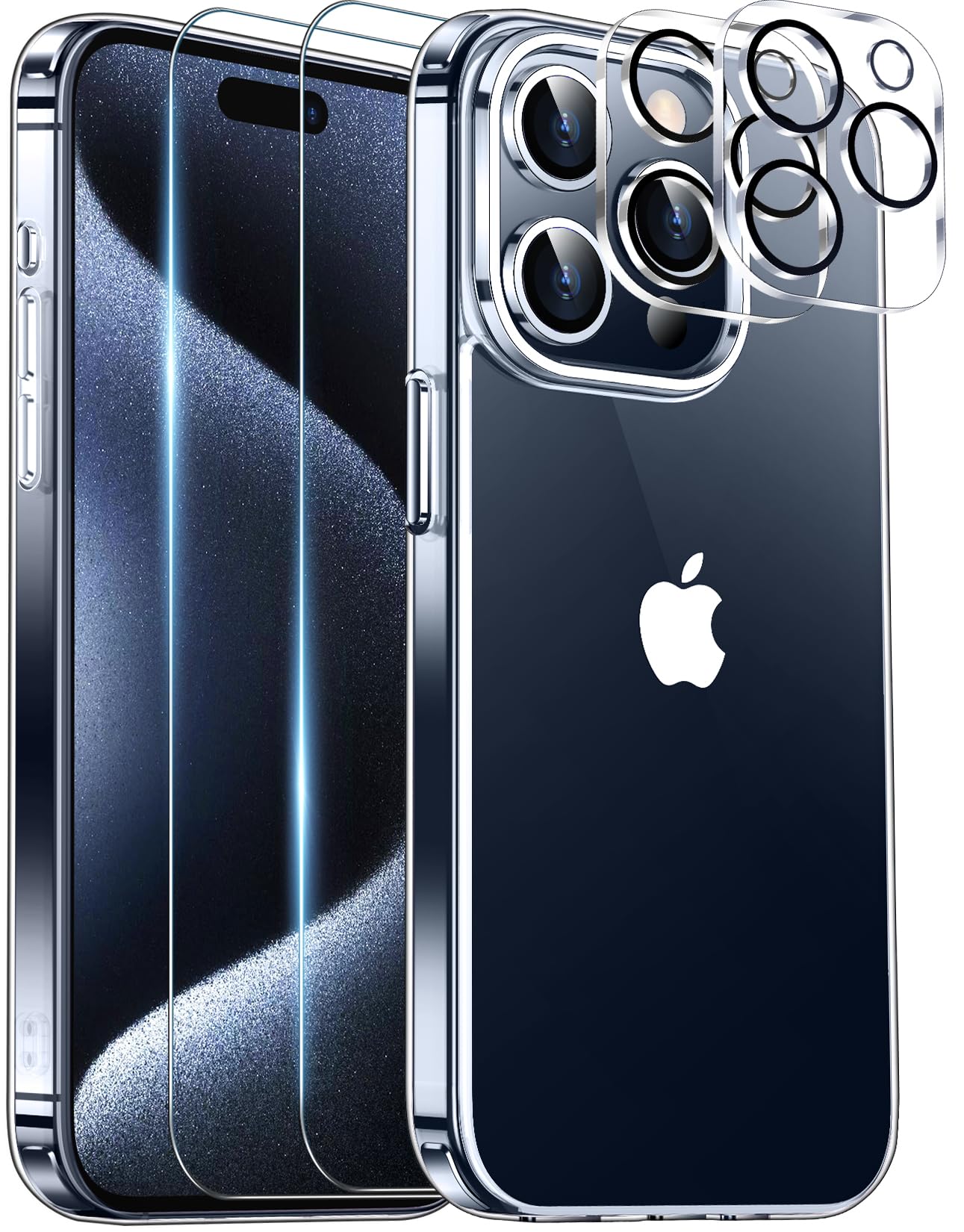 Red2Fire Designed For Iphone 15 Pro Case Clear, [2Pcs Glass Screen Protector + Camera Protector][Military Grade Drop Protection]