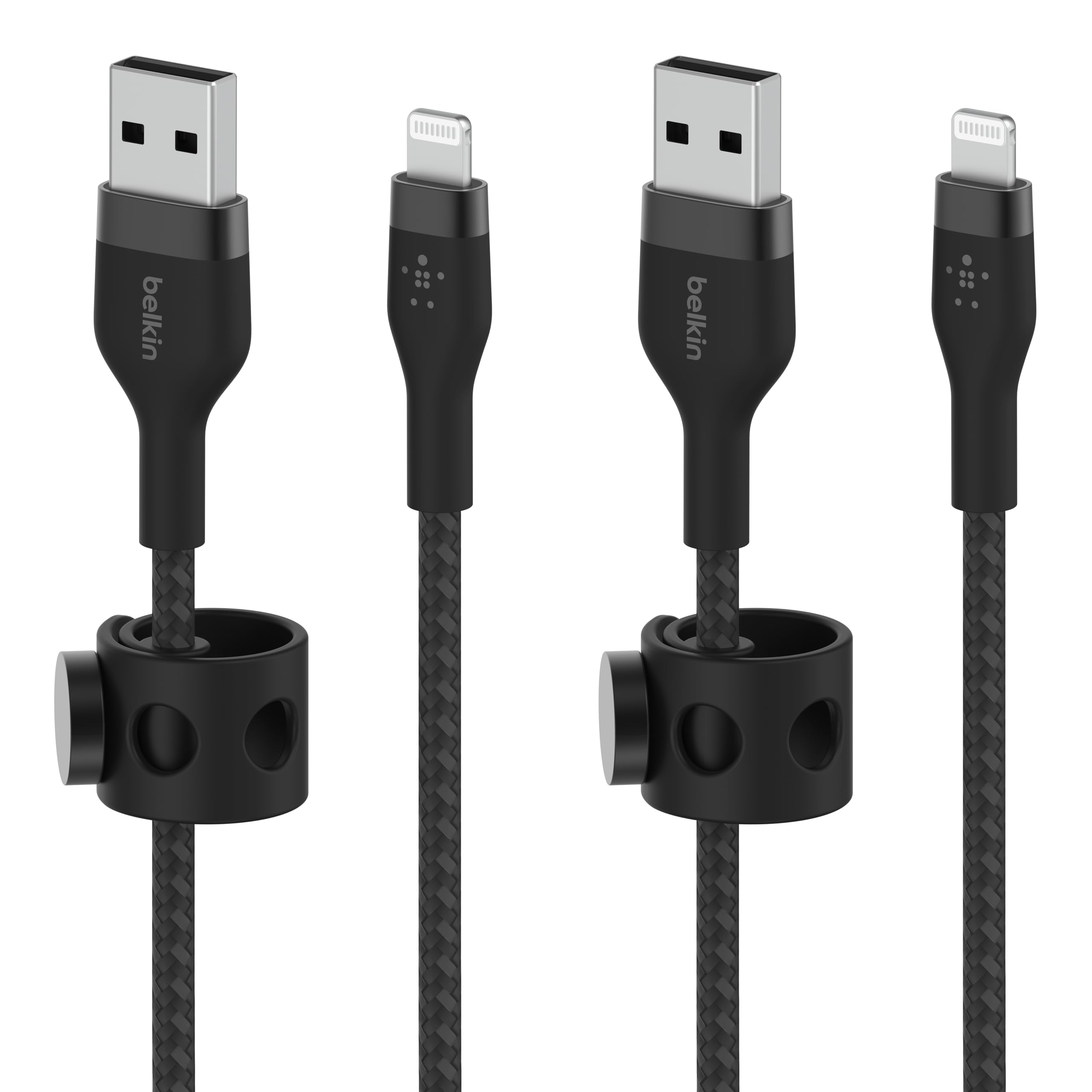 Belkin BoostCharge Pro Flex Braided USB Type A to Lightning Cable (2M/6.6FT), MFi Certified Charging Cable for iPhone 13, 12, 11, Pro, Max, Mini, SE, iPad and More, 2 Pack, Black