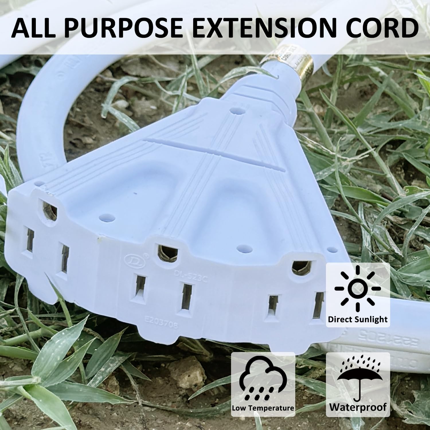 Yojoe 3 Outlets Indoor Outdoor Extension Cord, 3 Prong 13A Weatherproof Power Cord Multiple Outlets, 16 Gauge Heavy Duty 8 Ft Wh