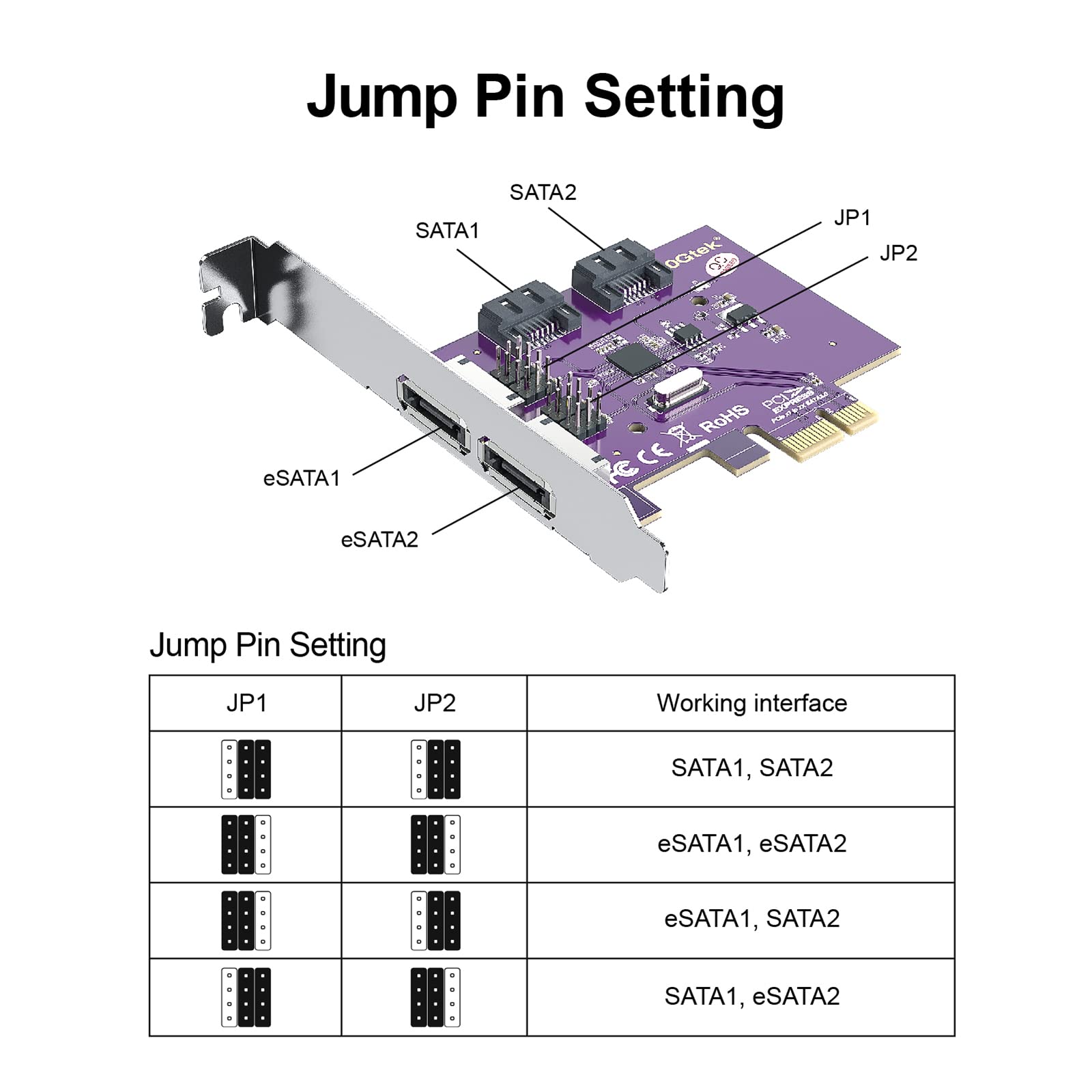 2 Port Esata3.0 Or 2 Port Sata3.0 Non Raid Controller Card, X1, With 2 Sata Cable, Support Ssd And Hdd