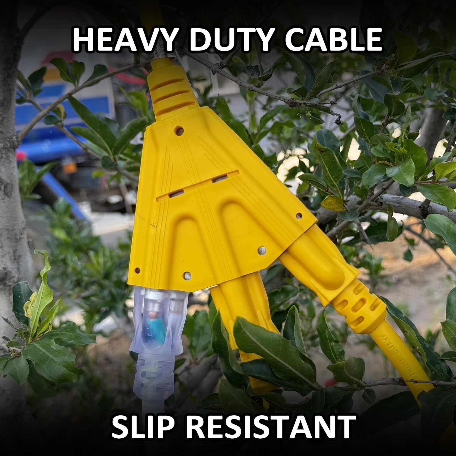 Yojoe 3 Outlets Indoor Outdoor Extension Cord, 10 Gauge Sjtw Heavy Duty 10 Ft Yellow, 15A Weatherproof Power Cord With 3 Prong G