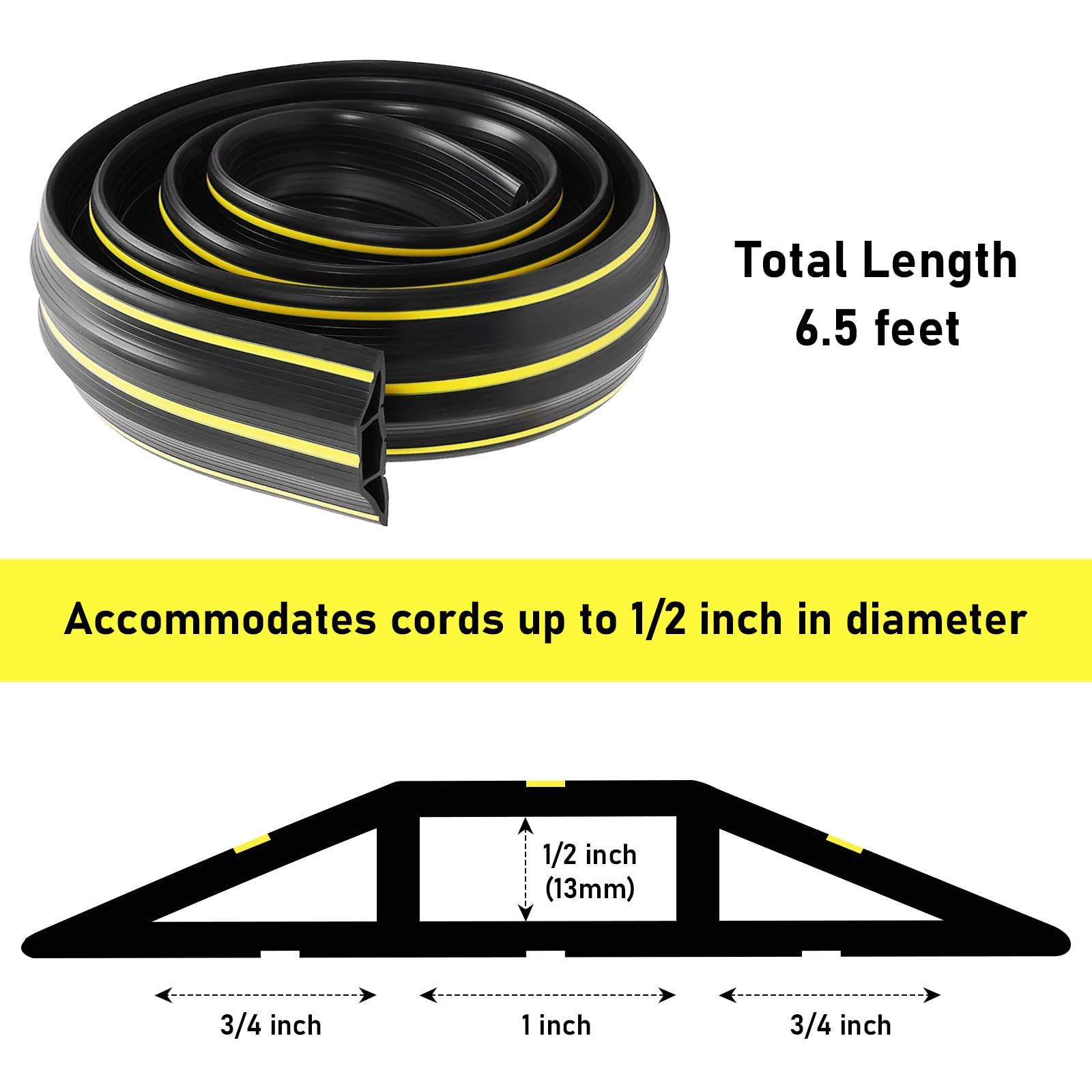 Floor Cord Cover, 6.5 Ft Floor Cable Cover Heavy Duty Rubber Cable Protector 3 Channels Cable Management Extension Cord Cover Hi