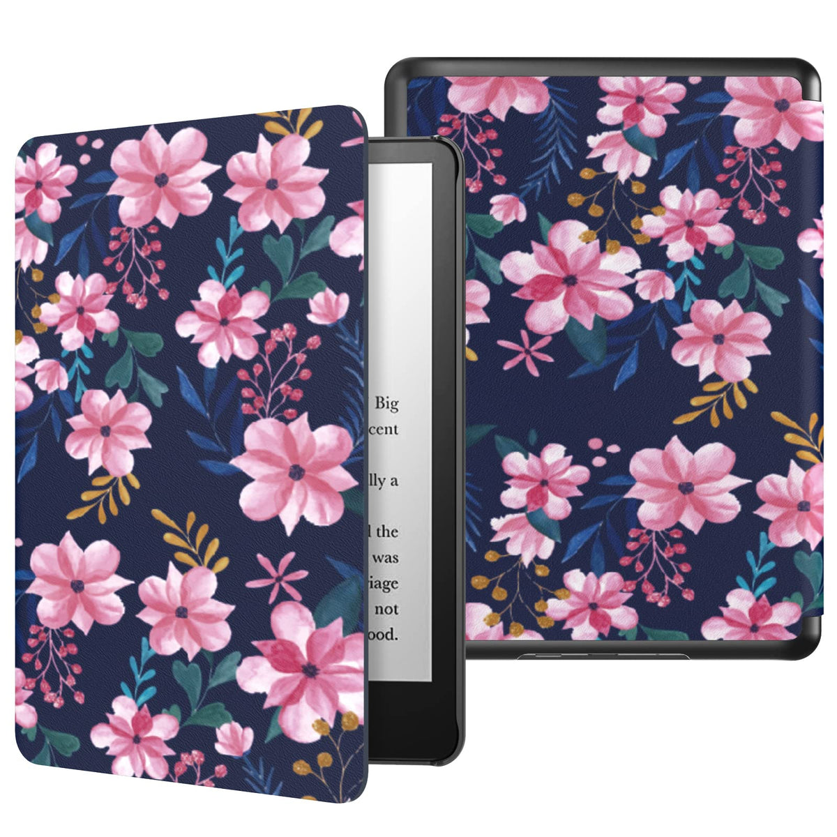MoKo Case for 6.8' Kindle Paperwhite (11th Generation 2021) and Kindle Paperwhite Signature Edition, Light Shell Cover with Auto Wake/Sleep for Kindle Paperwhite 2021 E Reader, Blue & Pink Flower