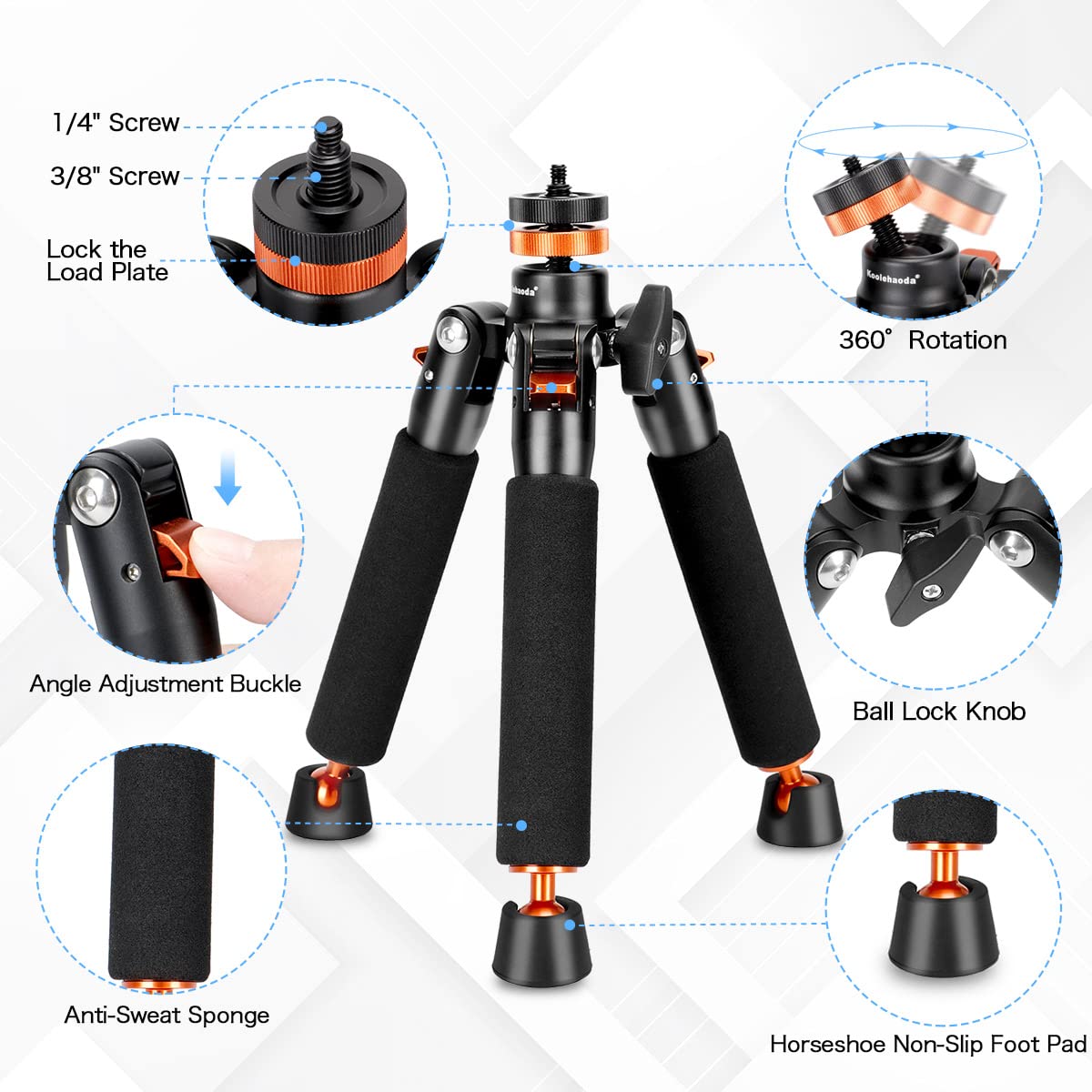 Koolehaoda A3 Mini Tripod With 1/4 And 3/8'' Screw Mount, Universal Monopod Support Base Unipod Support Compatible With Dslr Cam