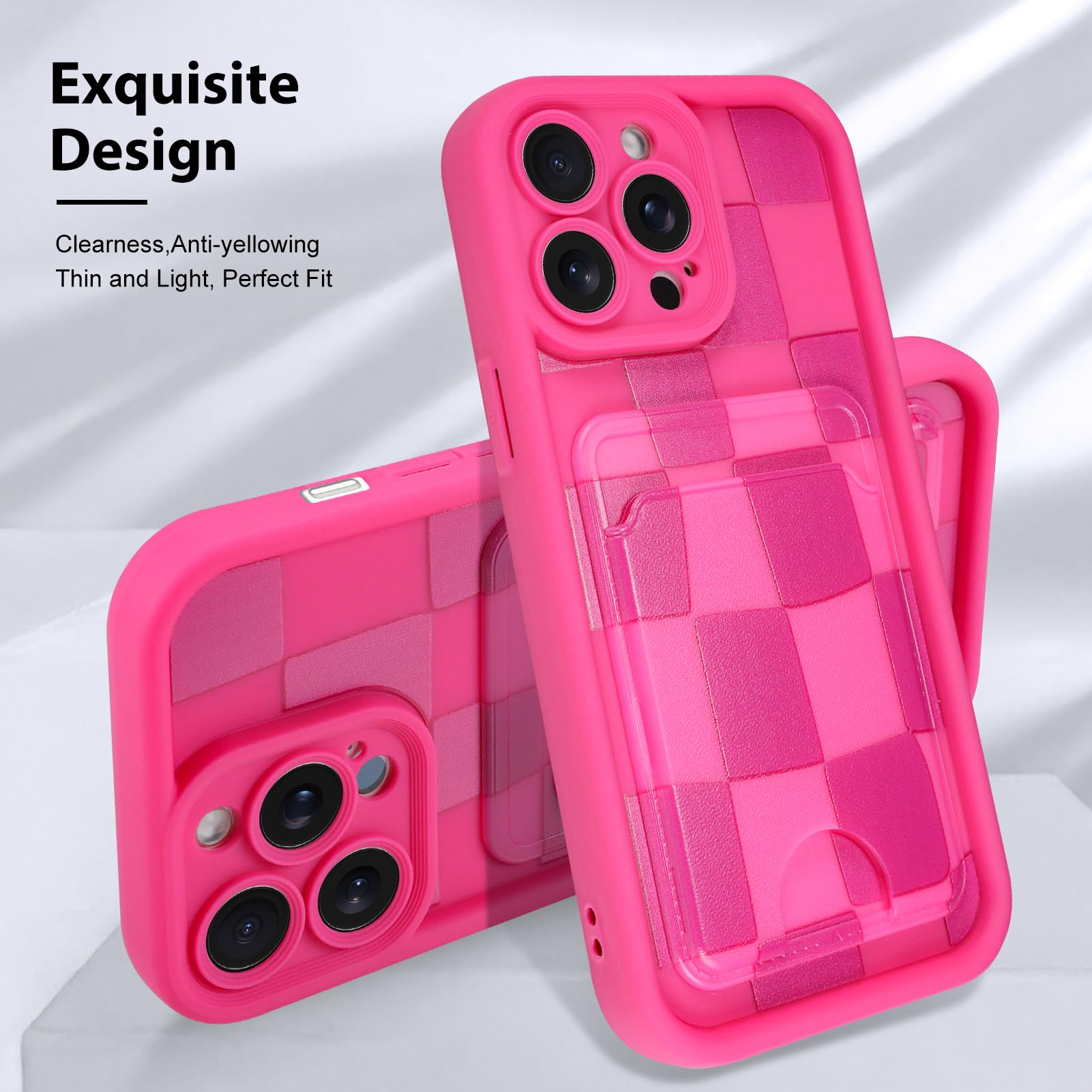 Kanghar Compatible With Iphone 13 Pro Max Case, Wallet Silicone Checkered Cute Pattern, Card Holder Camera Protection Soft Slim