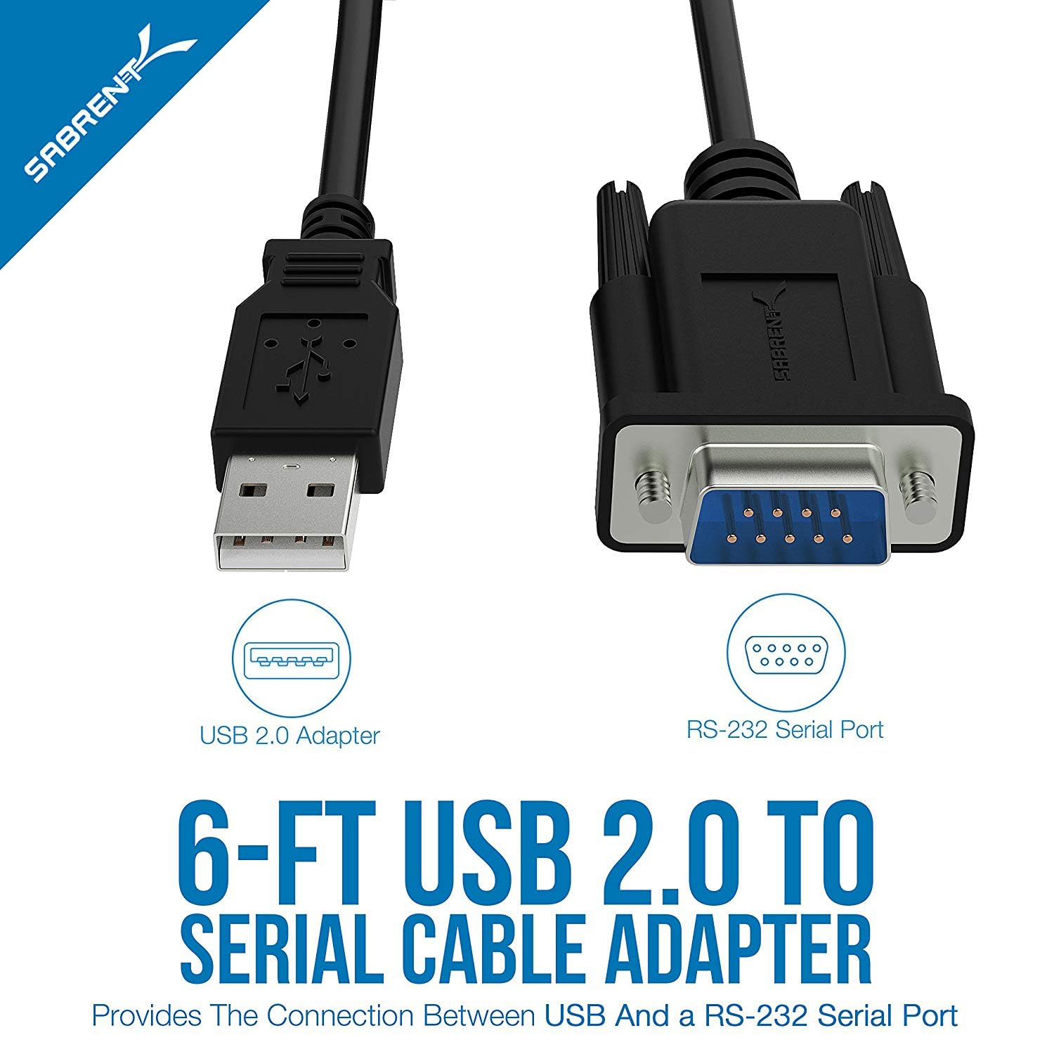 Sabrent Usb 2.0 To Serial (9 Pin) Db 9 Rs 232 Adapter Cable 6Ft Cable [Ftdi Chipset] (Cb Ftdi)