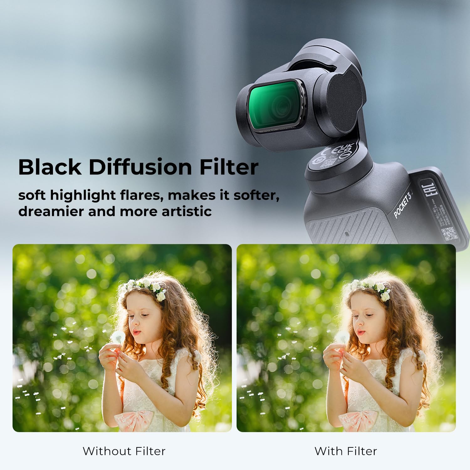 K&F Concept Magnetic Black Diffusion 1/4 Filter For Dji Osmo Pocket 3, Creative Mist Cinematic Effect Filters For Osmo Pocket 3