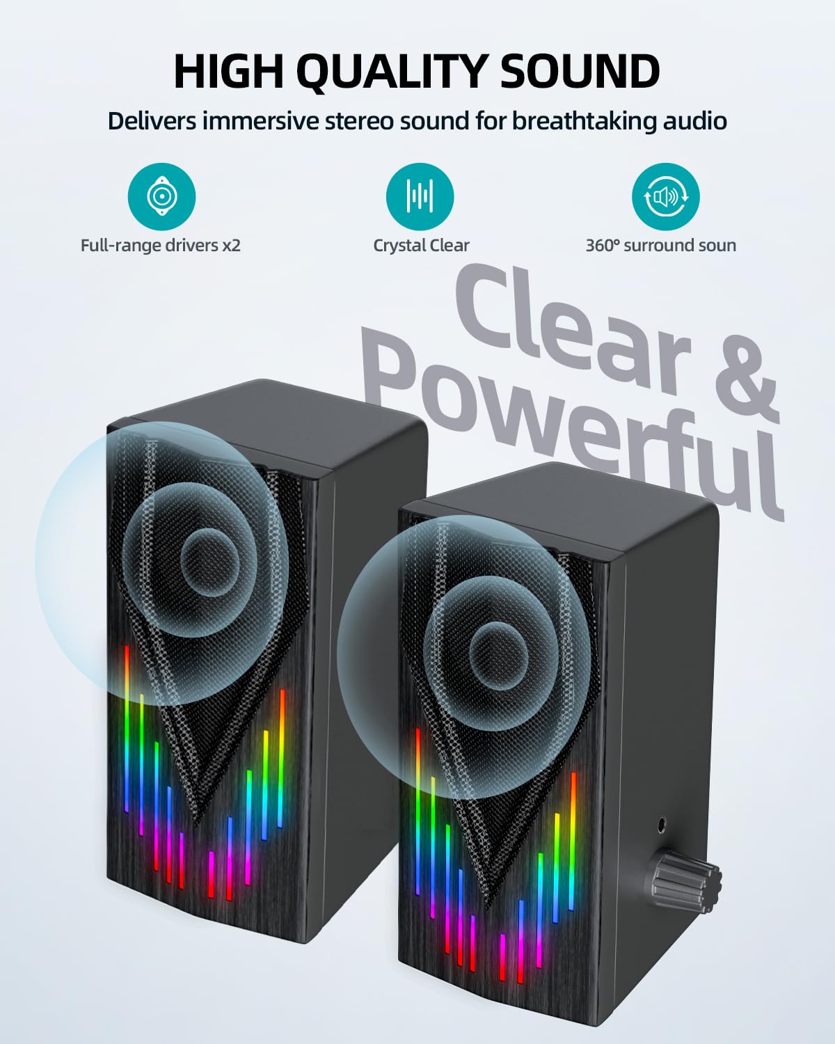 Uakinat Computer Speakers,Computer Speakers For Desktop Pc,Computer Speakers For Laptop, With 6 Colorful Rgb Lights,3.5Mm Aux Co
