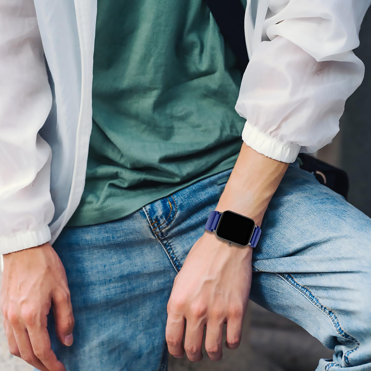 Lzwldan 2 Pack Stretchy Nylon Watch Bands Compatible With Mindrose H80 1.47 Inch Smart Watch,Loop Soft Elastic Watch Straps For