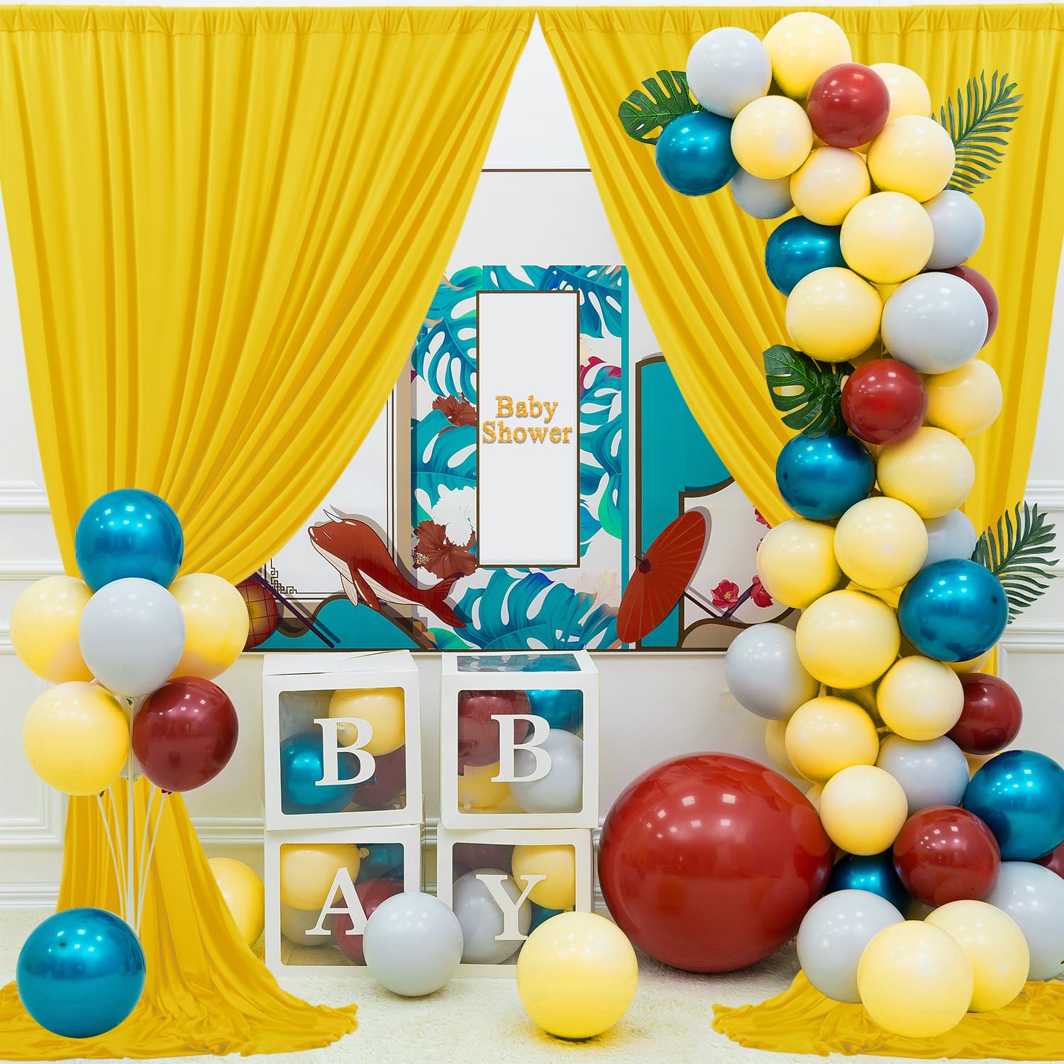 10X8Ft Wrinkle Free Yellow Backdrop Curtain Panels, Thick Polyester Lemon Yellow Backdrop Drapes For Wedding Birthday Party Back