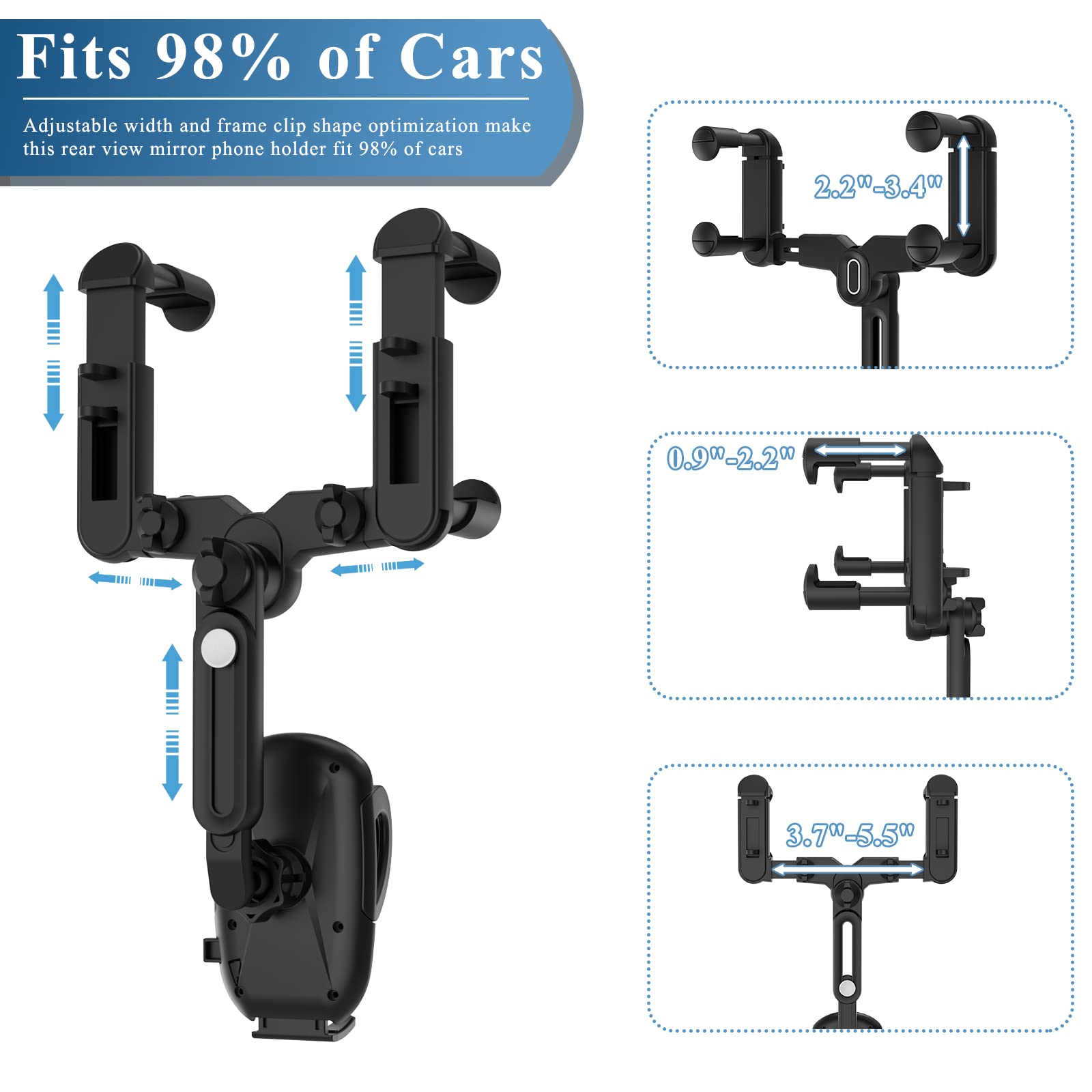 Jdhdl Phone Mount For Car, Rear View Mirror Phone Holder, Rotatable And Retractable Car Phone Holder Mount Rearview Mirror Phone
