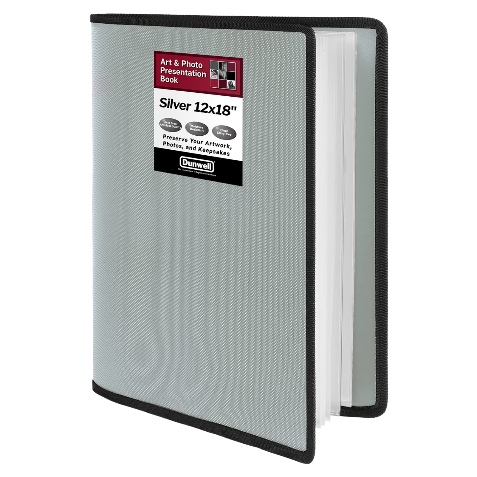 Dunwell 12X18 Large Portfolio Book  (Silver), Soft Cover Poly 12 X 18 Album Folder For Architect Portfolio, Artists, Blueprints