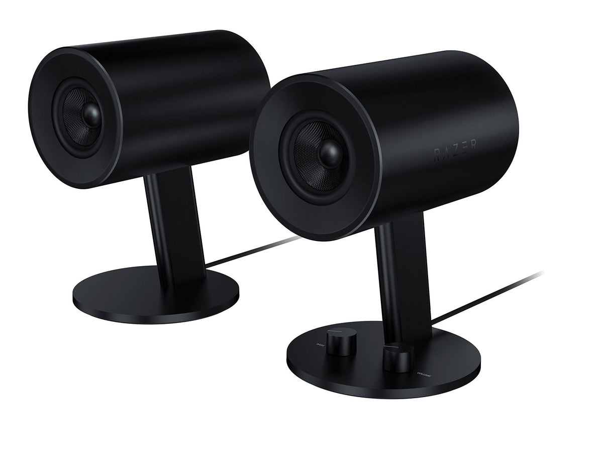 Razer Nommo: Custom Woven Fiberglass 3'' Drivers   Rear Facing Bass Ports   Bass Knob W/ Automatic Gain Control   Full Range 2.0