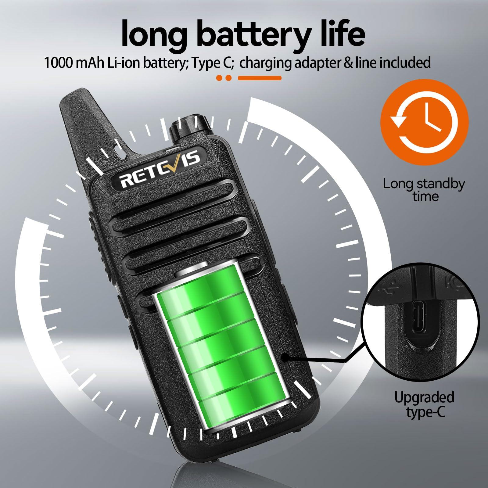 Retevis RT22 Two Way Radio, Long Range Rechargeable Walkie Talkies, Portable 4 Pack, Black, Model FA9121A2-C9018A
