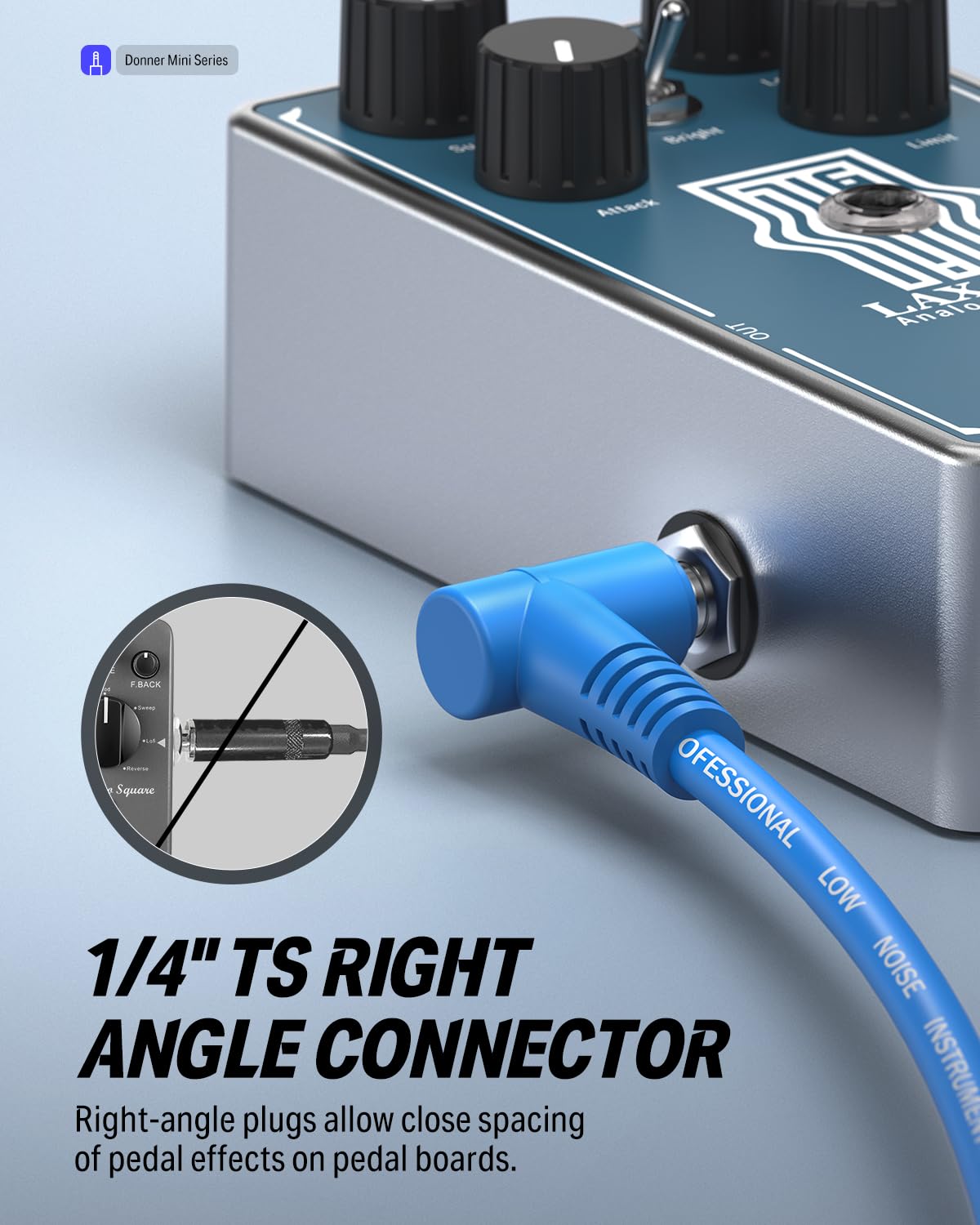 Donner 6 Inch Guitar Patch Colored Cable 6 Pack, Ts 1/4'' Right Angle To Ts 1/4'' Right Angle